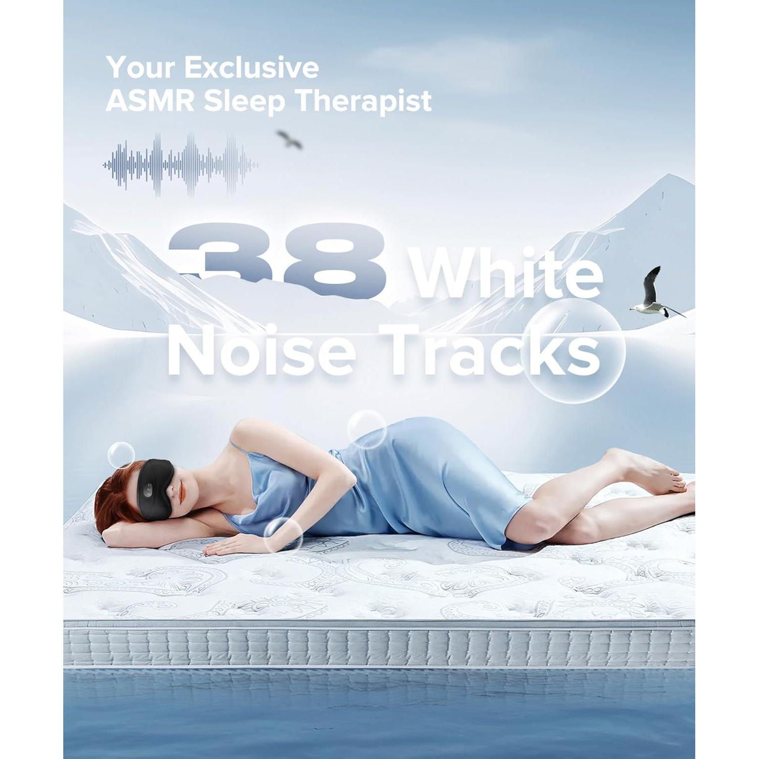 Wireless Sleep Headphone, 3D Eye Mask with 38White Noises and Relaxing Music, Stream Content via Bluetooth 5.3, 14H Playtime and 30/90/120M Timer, Black