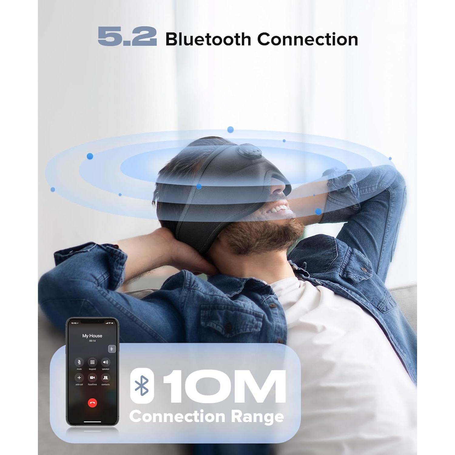Wireless Sleep Headphone, 3D Eye Mask with 38White Noises and Relaxing Music, Stream Content via Bluetooth 5.3, 14H Playtime and 30/90/120M Timer, Black