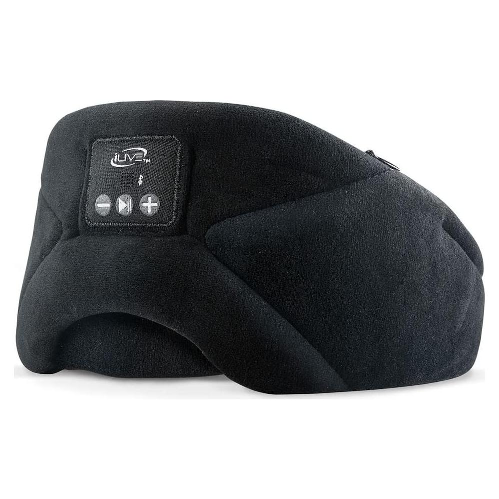 iLive Bluetooth Wireless Sleep Mask Headphones, Adjustable Headband, Carry Pouch Included, Black (IAHB31B)