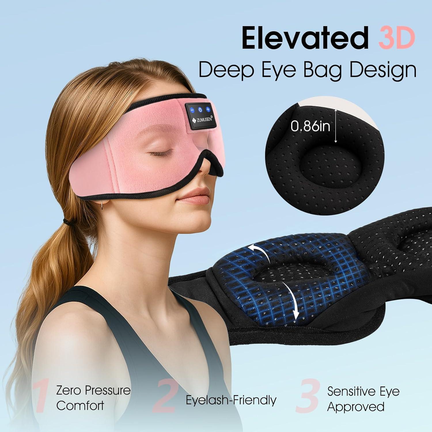 Auriculares Bluetooth ZUMUSEN con Máscara de Ojos Rosa 3D