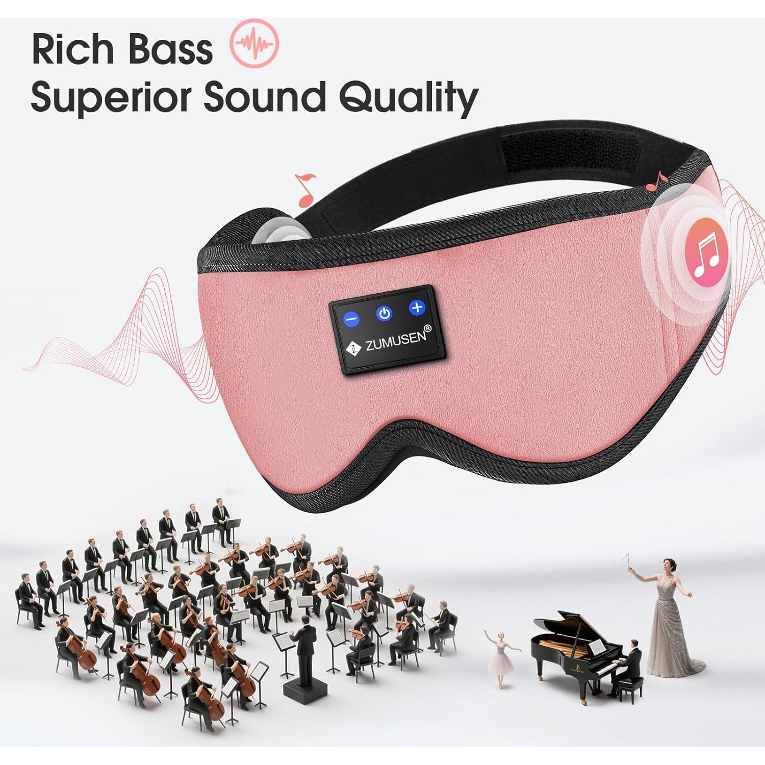 Auriculares Bluetooth ZUMUSEN con Máscara de Ojos Rosa 3D