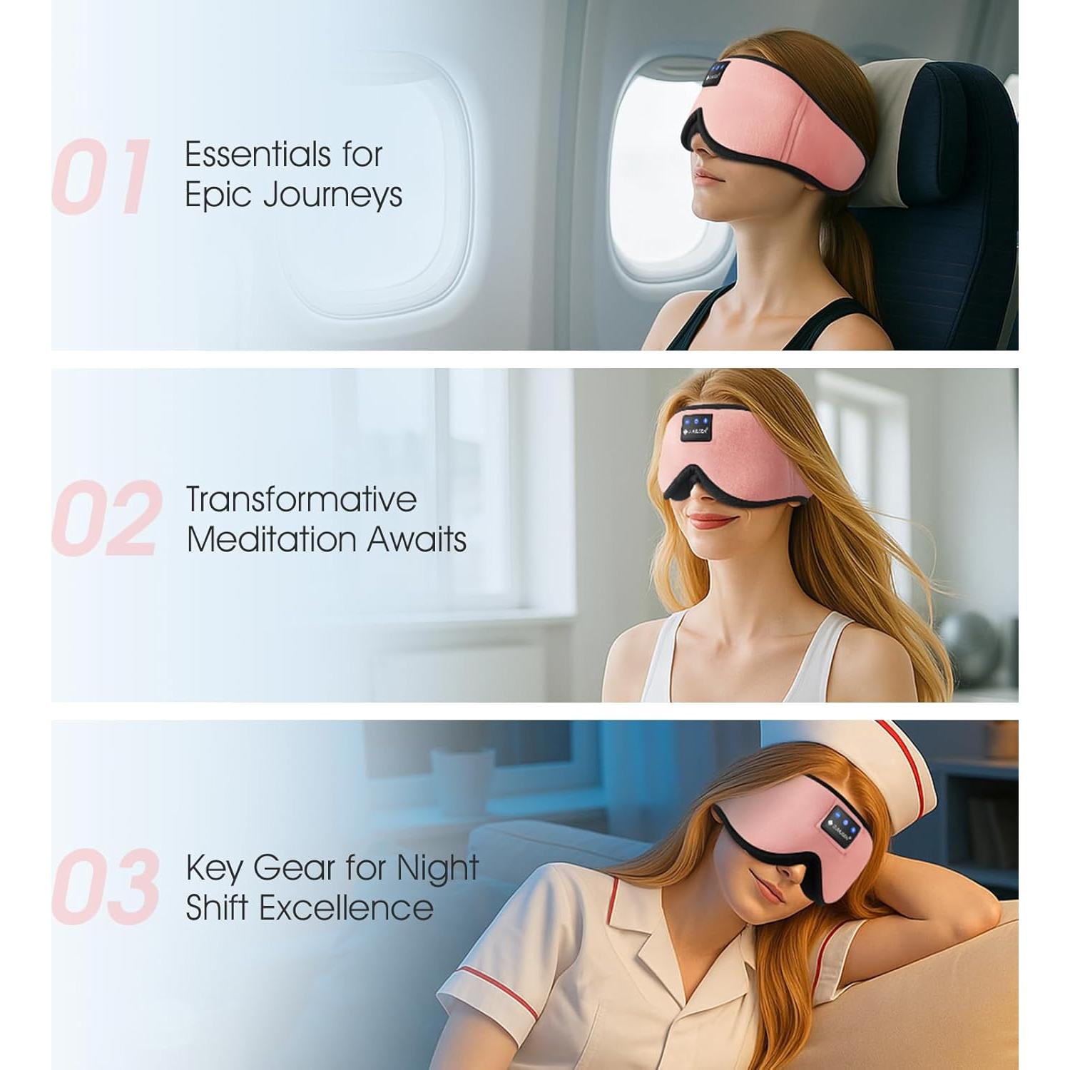 Auriculares Bluetooth ZUMUSEN con Máscara de Ojos Rosa 3D