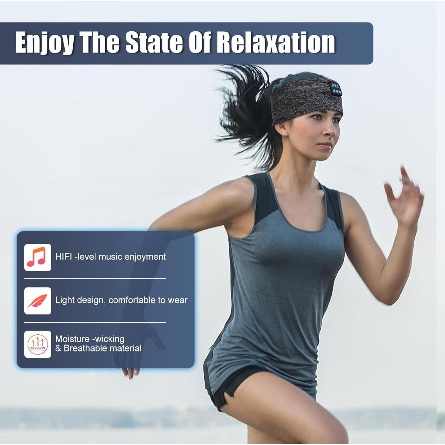 Sleep Headphones Bluetooth 5.3 Headband, Sports Wireless Earphones Sweat Resistant Earbuds with Ultra-Thin HD Stereo Speakers, Sleep Mask for Running,Workout, Yoga,Insomnia,Travel Cool Gadgets Gifts