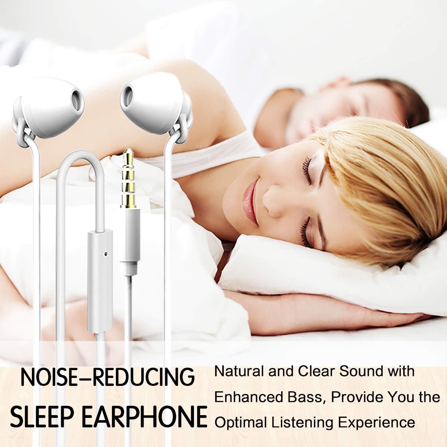Sleeping Headphones Earphones, Soft Comfortable Silicone Noise Isolating Earbuds with Mic Earplugs for Nighttime, Insomnia, Travel, Sport, Meditation & Relaxation (White)