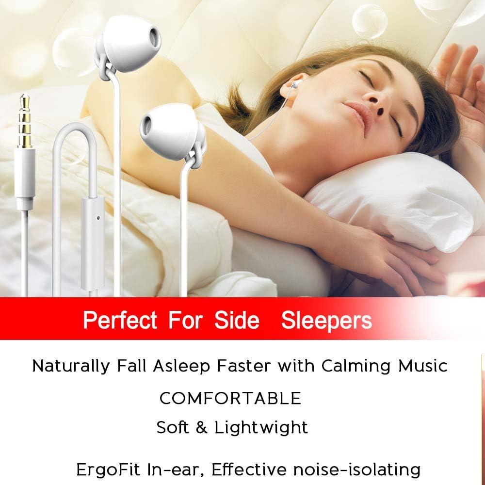 Sleeping Headphones Earphones, Soft Comfortable Silicone Noise Isolating Earbuds with Mic Earplugs for Nighttime, Insomnia, Travel, Sport, Meditation & Relaxation (White)