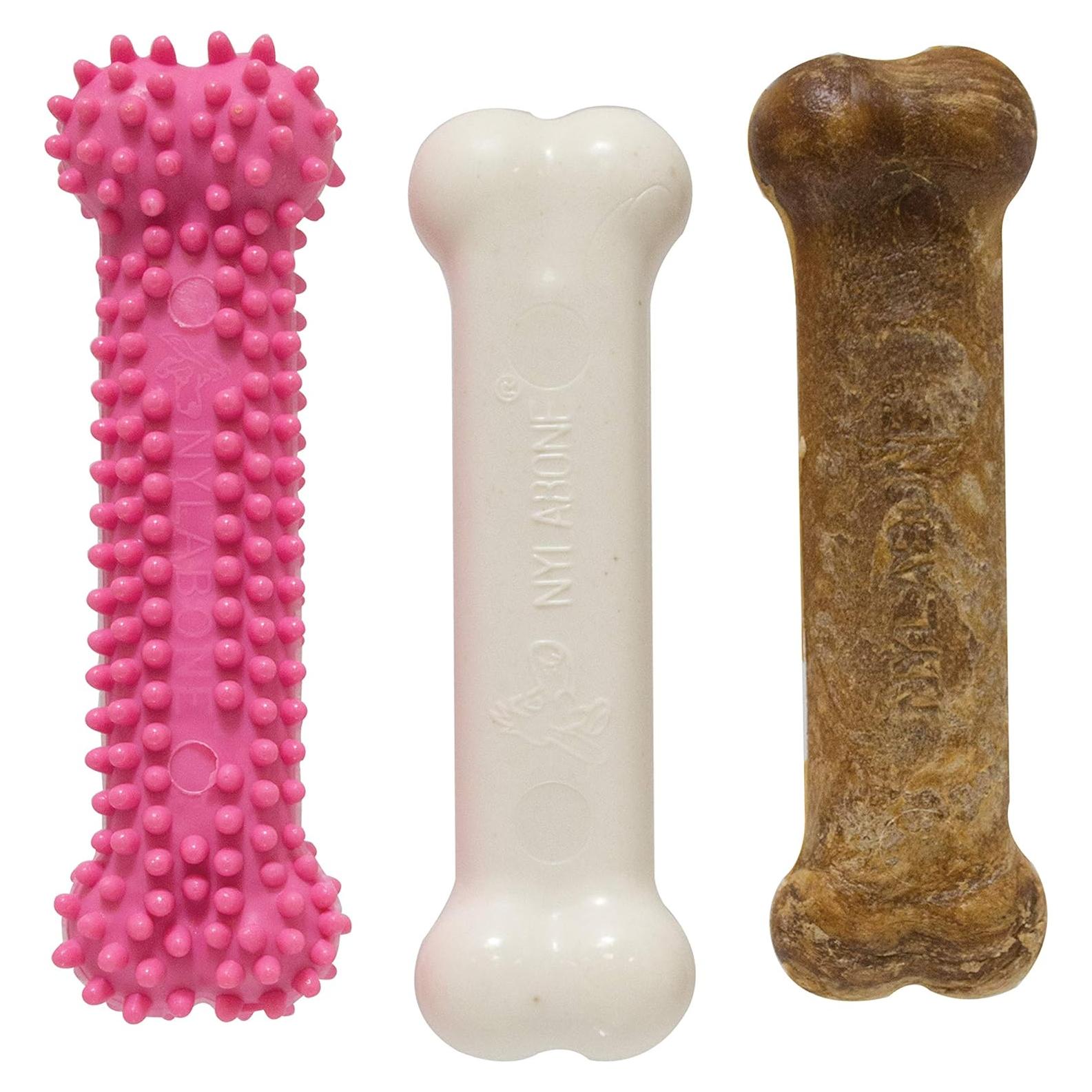 Paquete Triple Juguetes para Cachorros Nylabone Rosa 11,34 kg
