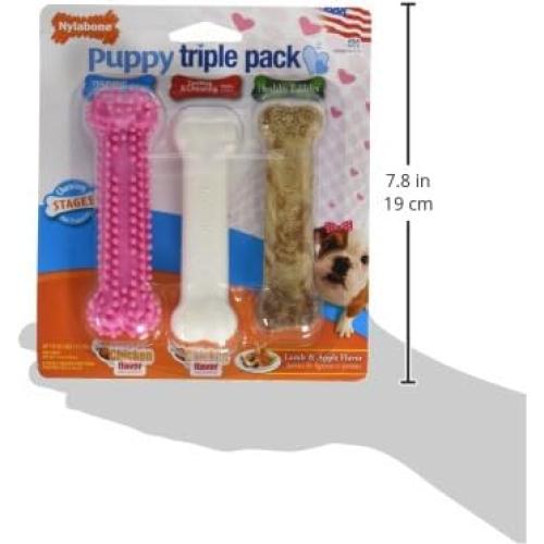 Paquete Triple Juguetes para Cachorros Nylabone Rosa 11,34 kg