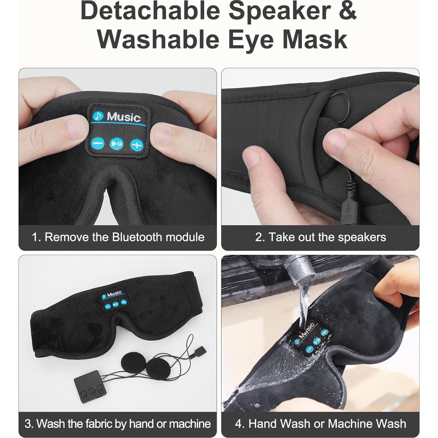 Máscara de Ojos Musical 3D Jiaao Bluetooth Ajustable Negro