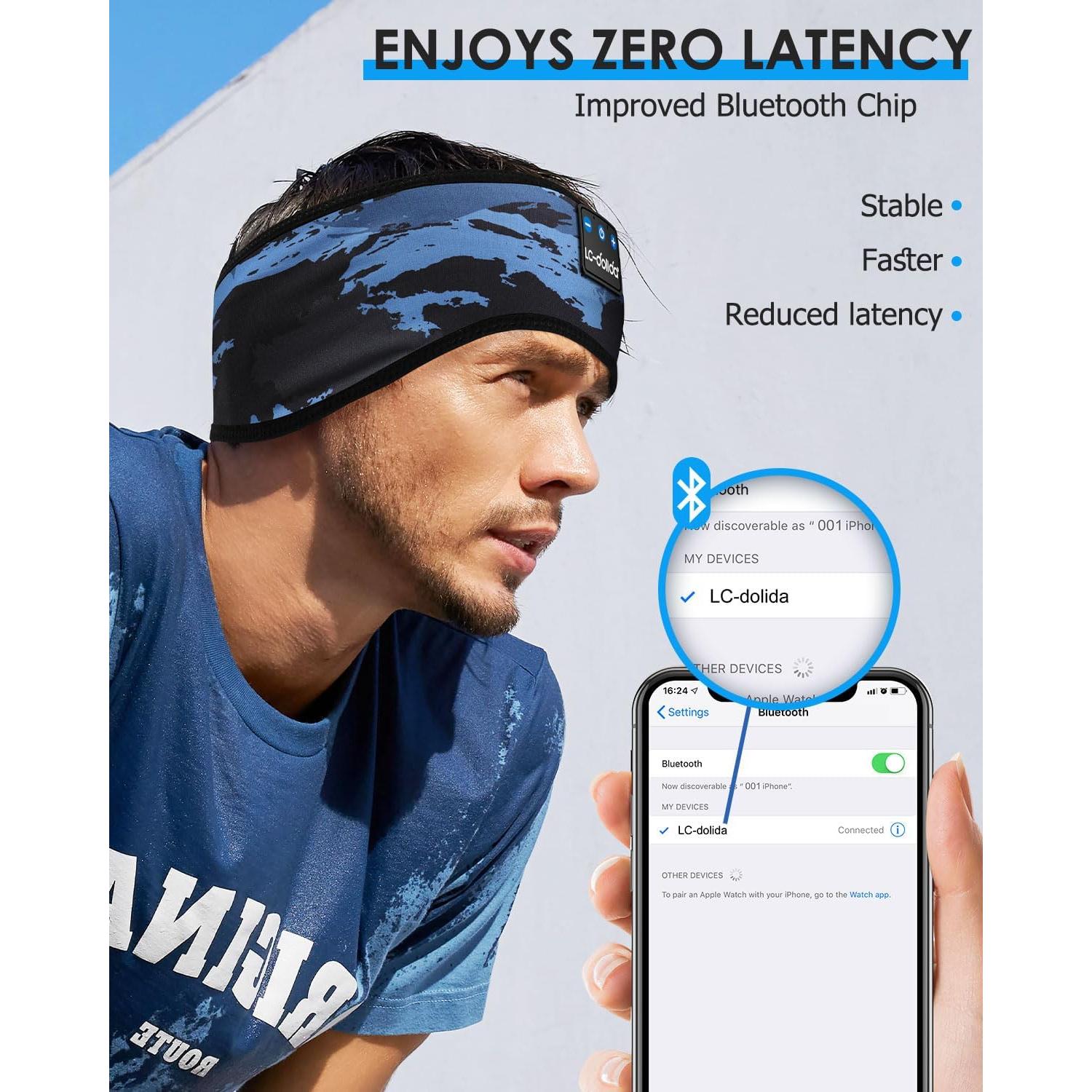 Diadema Bluetooth LC-dolida para Dormir y Deportes - Camuflaje Azul