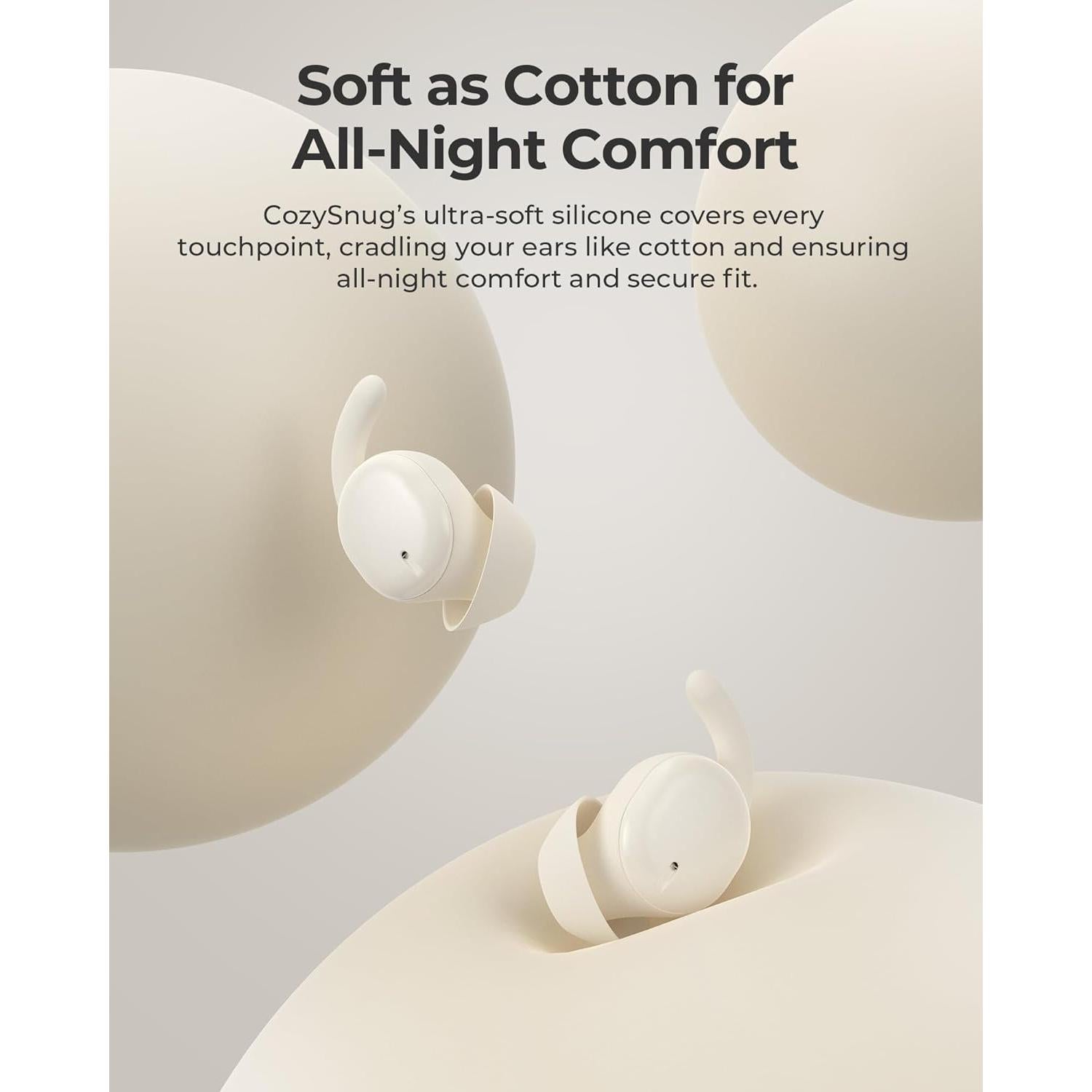 Lytmi CozySnug C1 Sleep Earbuds, Bluetooth 5.3 Noise-Blocking Sleep Headphones, App Control, Comfortable Fit, 3 Sizes of Ear Tips, 21H Playtime, Compact Design for Side Sleepers