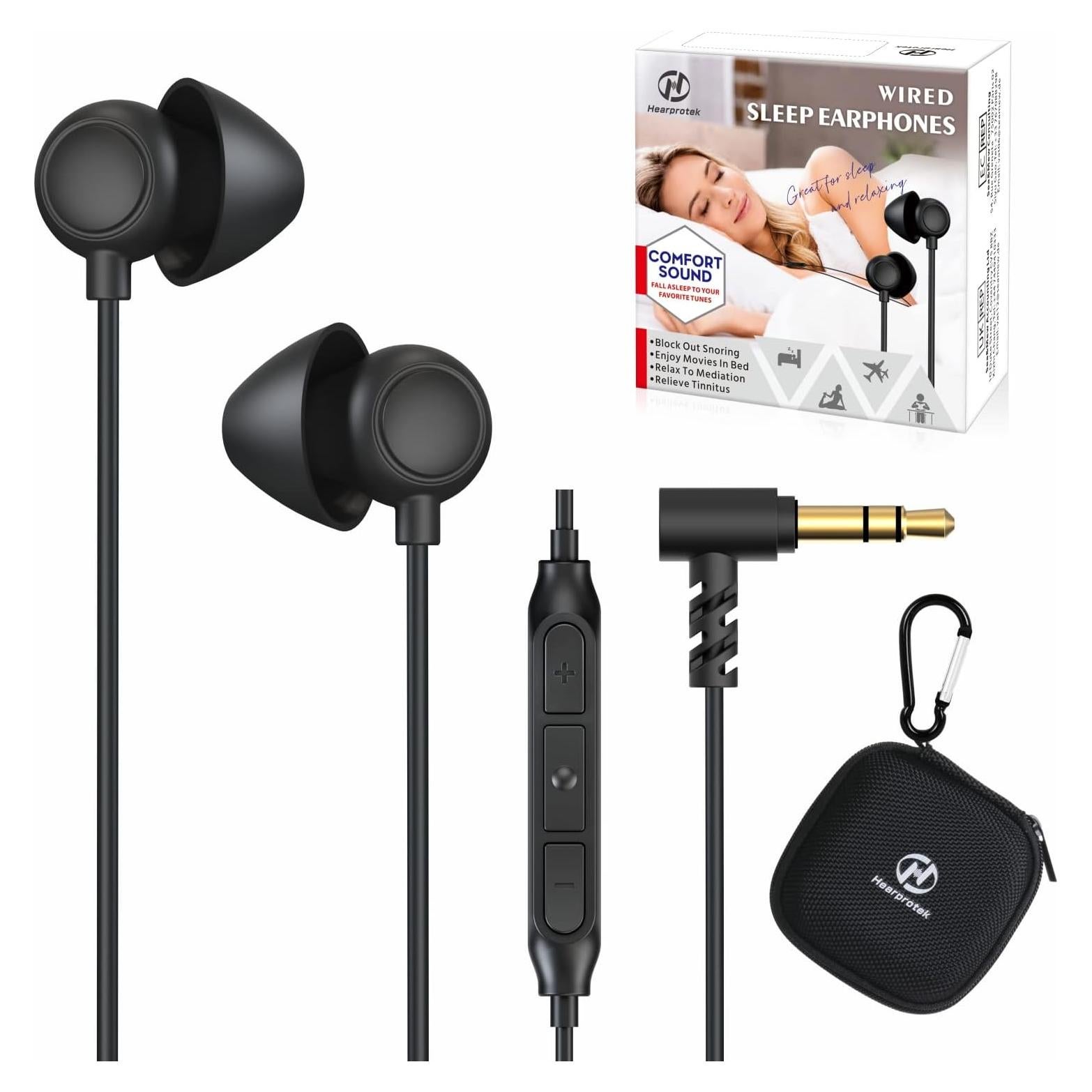 Hearprotek Sleep Earbuds, 2 Pairs Soft Comfortable in-Ear Earphones with Mic-Low Profile Noise Reduction Headphones for Sleeping on Side, Yoga, Travel