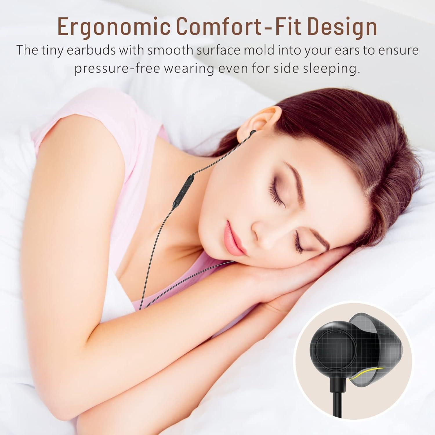 Hearprotek Sleep Earbuds, 2 Pairs Soft Comfortable in-Ear Earphones with Mic-Low Profile Noise Reduction Headphones for Sleeping on Side, Yoga, Travel