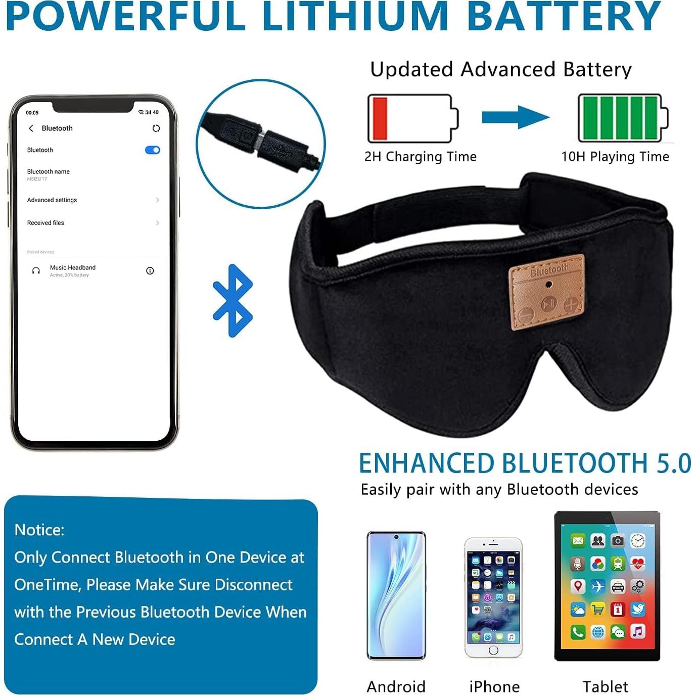 Mascarilla para dormir Bluetooth ZRUHIG con auriculares 3D