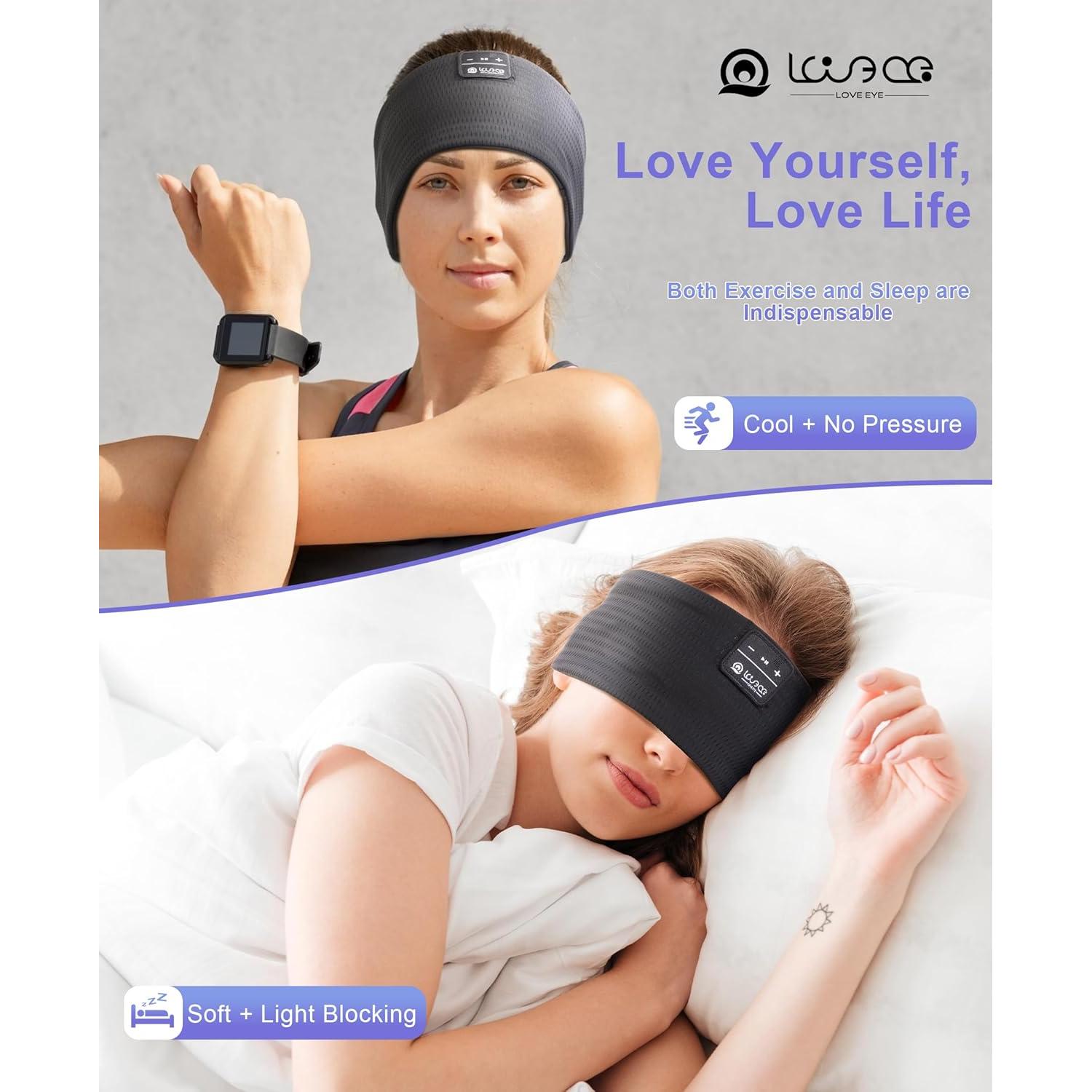 LOVE EYE Sleep Headphones Wireless Headband Headphones Bluetooth 5.4 for Side Sleeper Bluetooth Headband Earphones for Sports for tech Gadgets Gifts