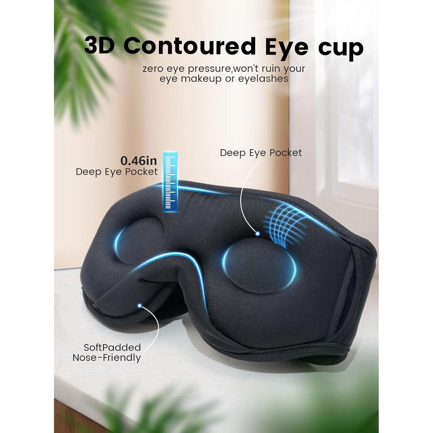 3D Sleep Mask Bluetooth Wireless Music Eye Mask, Sleeping Headphones for Side Sleepers with Ultra-Thin Stereo Speakers Perfect for Sleeping