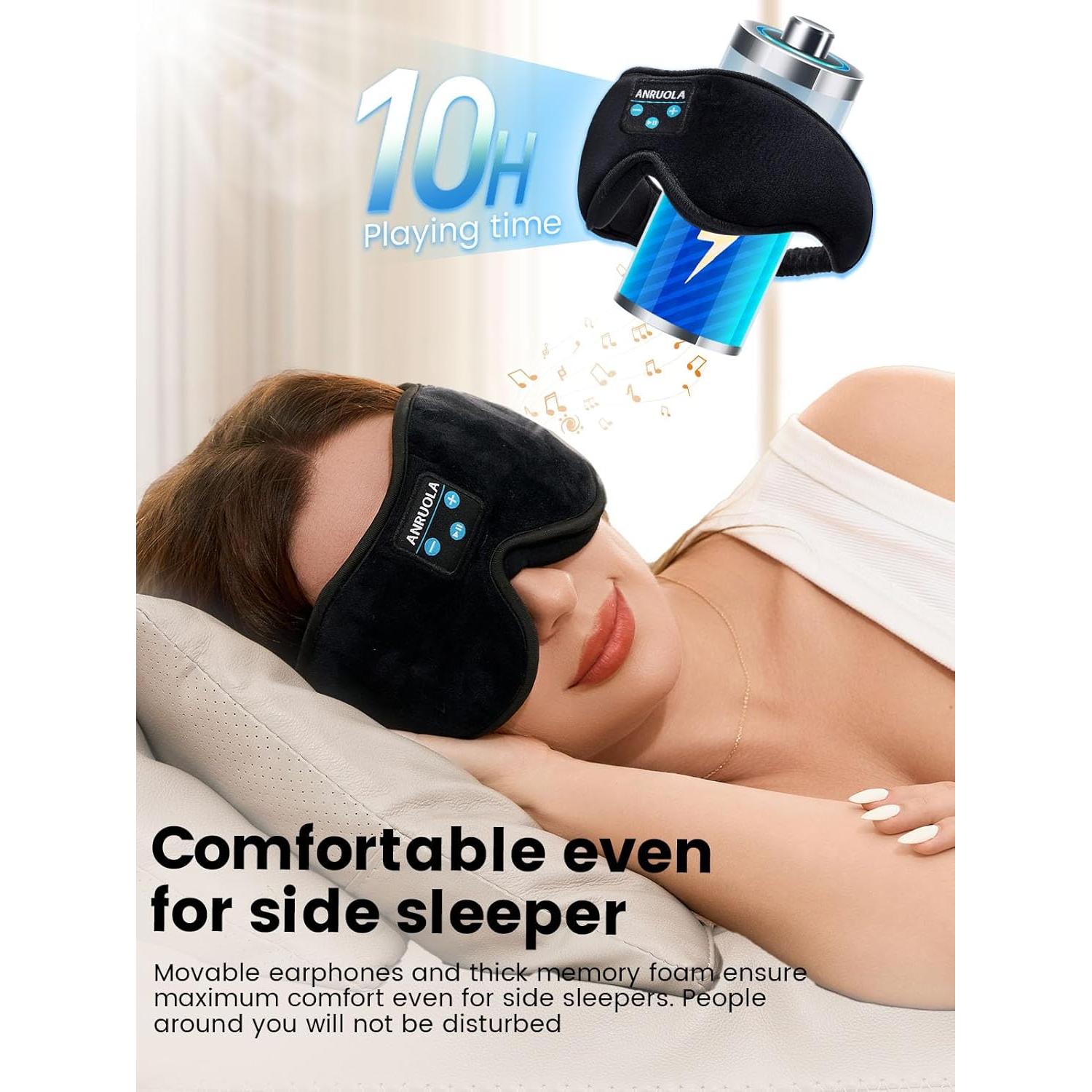 3D Sleep Mask Bluetooth Wireless Music Eye Mask, Sleeping Headphones for Side Sleepers with Ultra-Thin Stereo Speakers Perfect for Sleeping