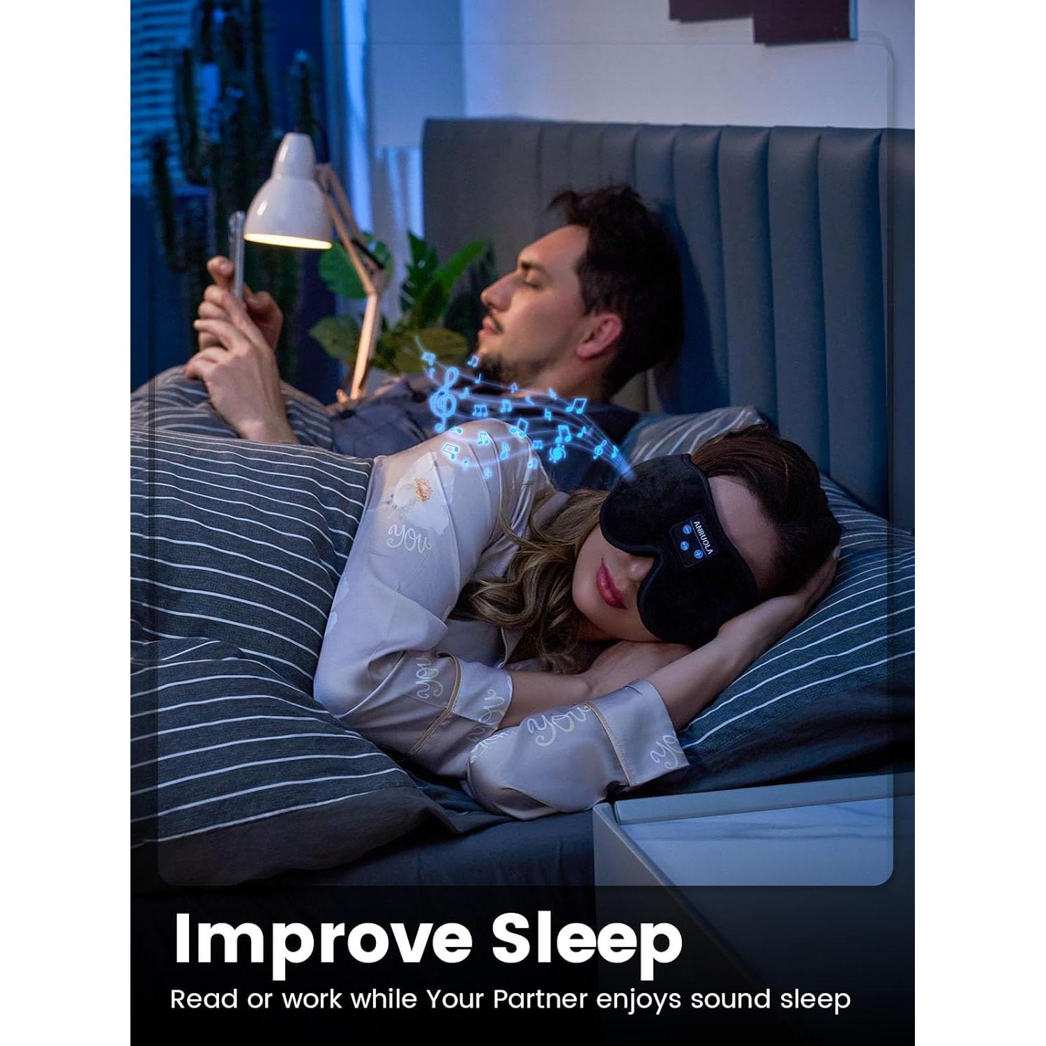 3D Sleep Mask Bluetooth Wireless Music Eye Mask, Sleeping Headphones for Side Sleepers with Ultra-Thin Stereo Speakers Perfect for Sleeping