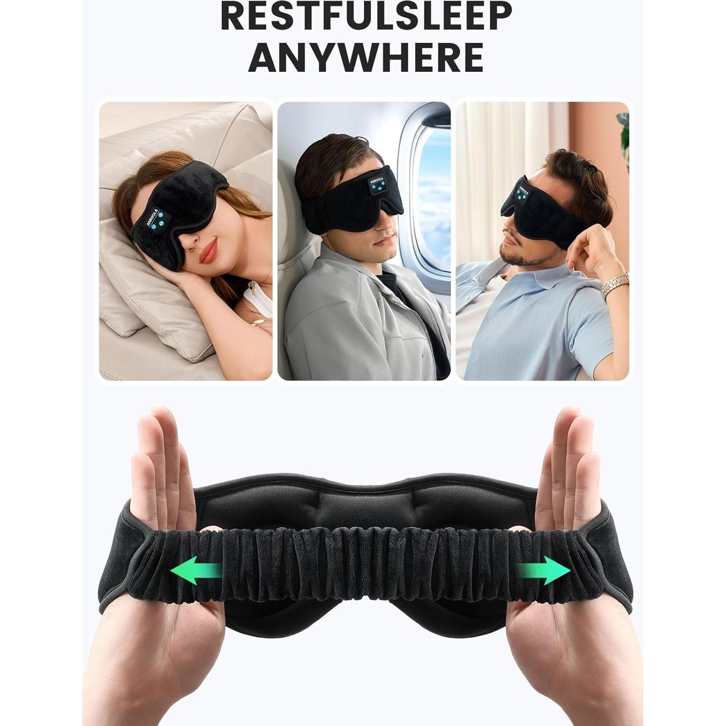 3D Sleep Mask Bluetooth Wireless Music Eye Mask, Sleeping Headphones for Side Sleepers with Ultra-Thin Stereo Speakers Perfect for Sleeping