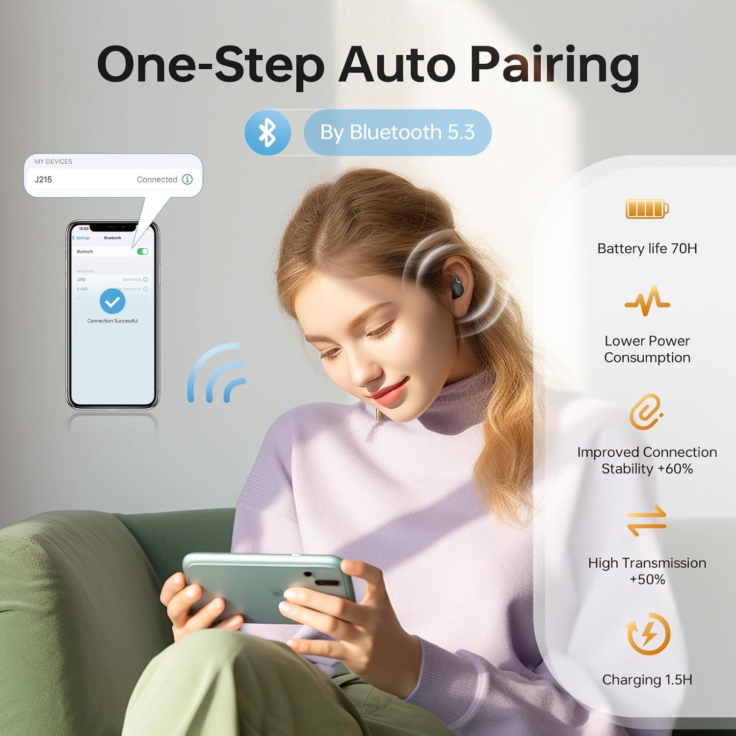 Auriculares In-Ear MUSICOZY para Dormir Bluetooth 5.3 Ligeros