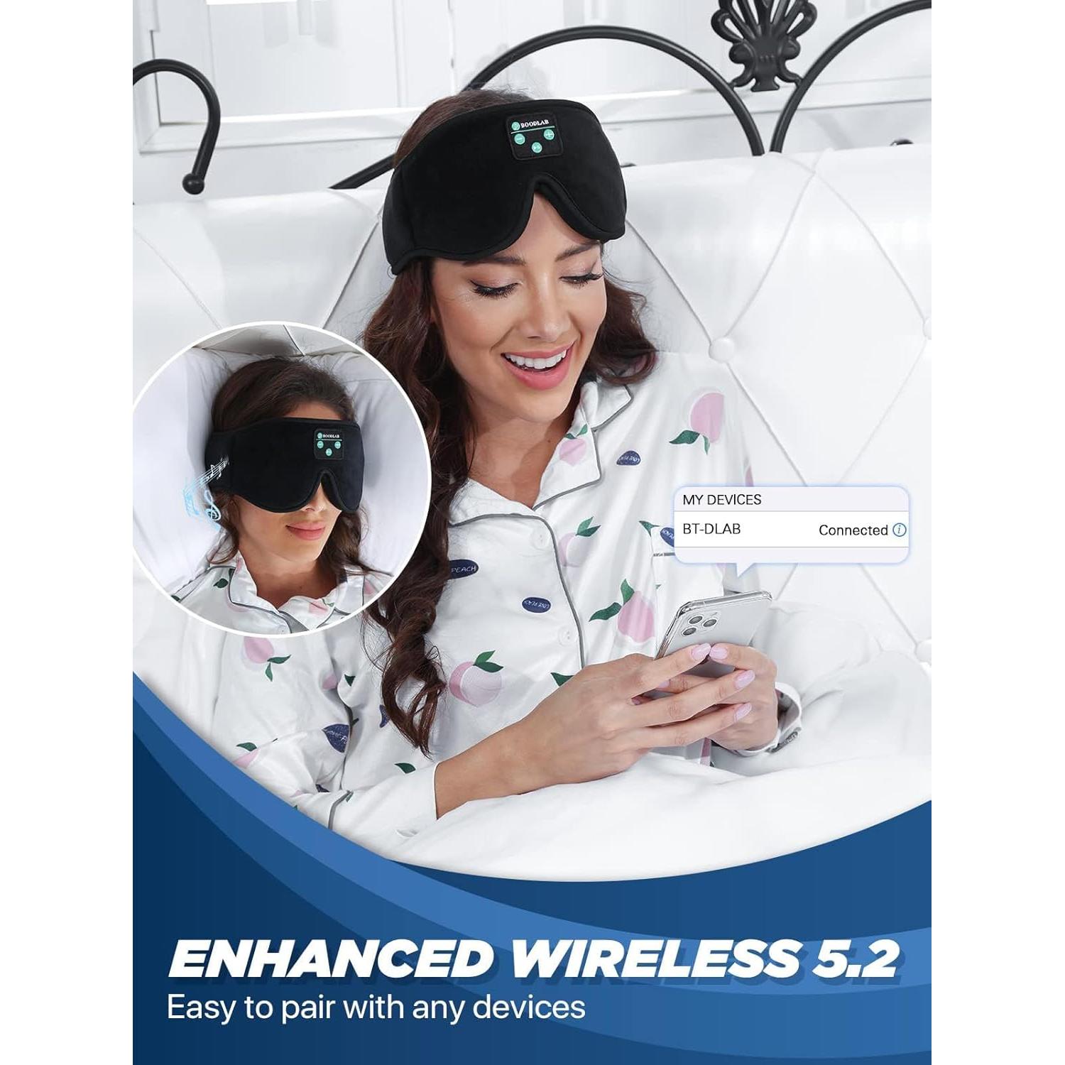 Sleep Headphones, Boodlab Bluetooth Eye Mask for Sleeping, Sleep Mask with Bluetooth Headphones