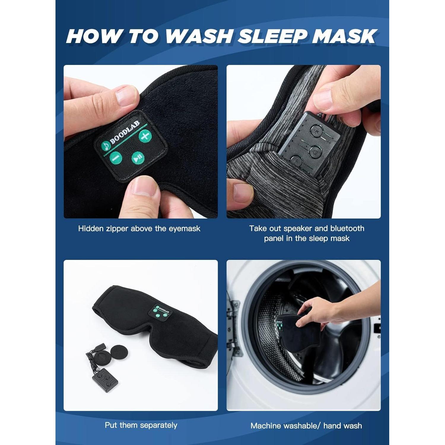 Sleep Headphones, Boodlab Bluetooth Eye Mask for Sleeping, Sleep Mask with Bluetooth Headphones