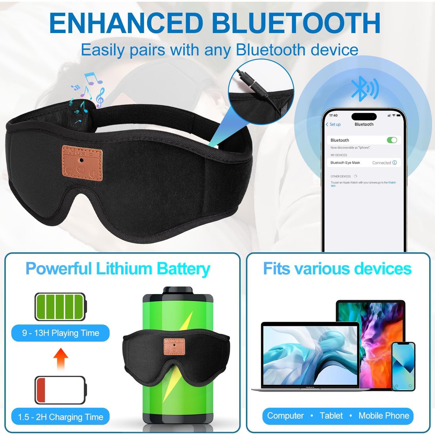 Auriculares para dormir Bluetooth Euralypstic YZ00 3D Negro