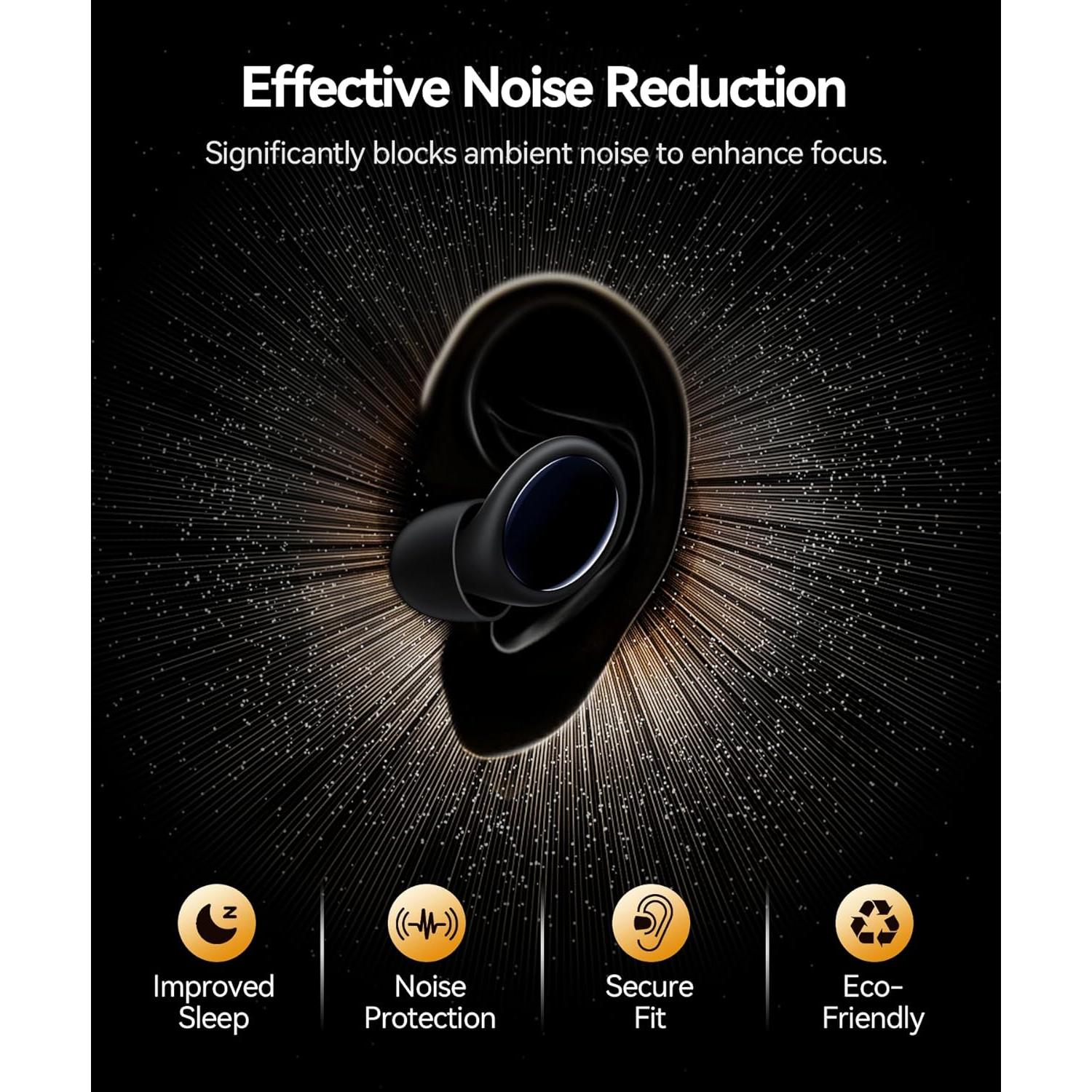 Ear Plugs for Sleeping Noise Cancelling, 45dB Ear Plugs for Noise Reduction, Soft Earplugs for Sleep, Concert, Work, Snoring Silicone Hearing Protection Earplugs Reusable Ear Plug with 8 Tips Black