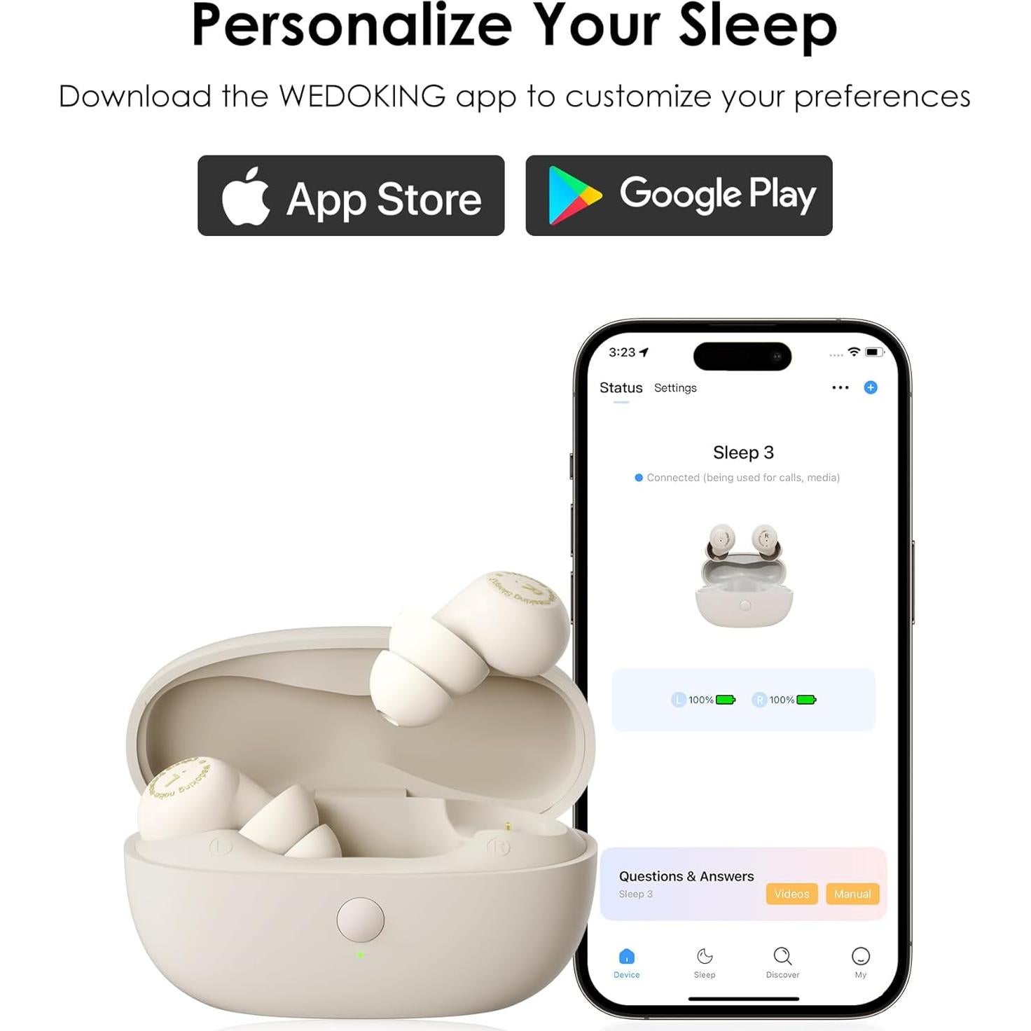 Auriculares para dormir Wedoking con luz UV, Bluetooth, Marfil