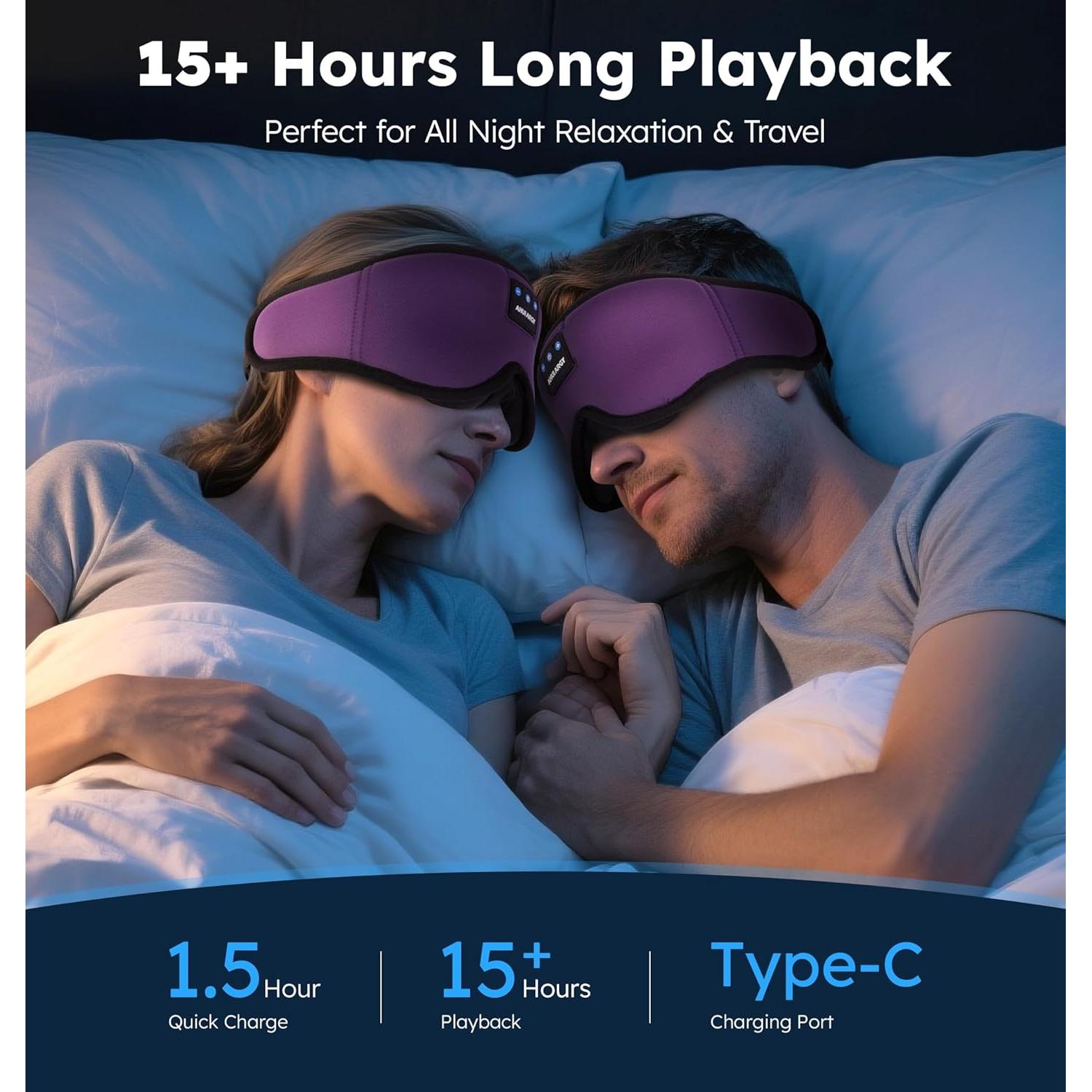 Máscara de Sueño de Seda Fría AHUIARGY con Auriculares Bluetooth 5.4