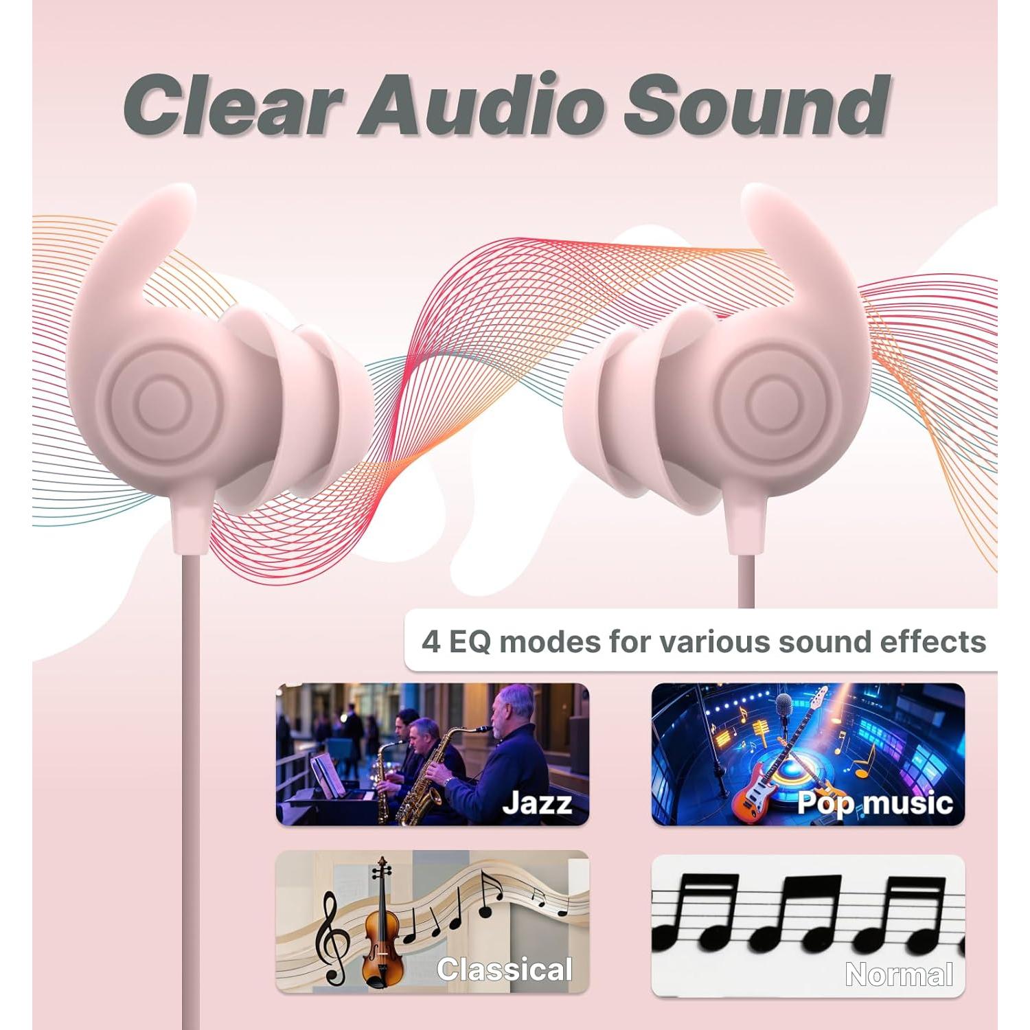 Hmusic HS88 Sleep Earbuds for Side Sleepers,Neckband Bluetooth Sleeping Headphones,-30dB Noise Isolate,Flat Thin Soft Silicone Earplug,12H Playtime w/Timer, for Yoga,Read,Air Travel,Audio Book