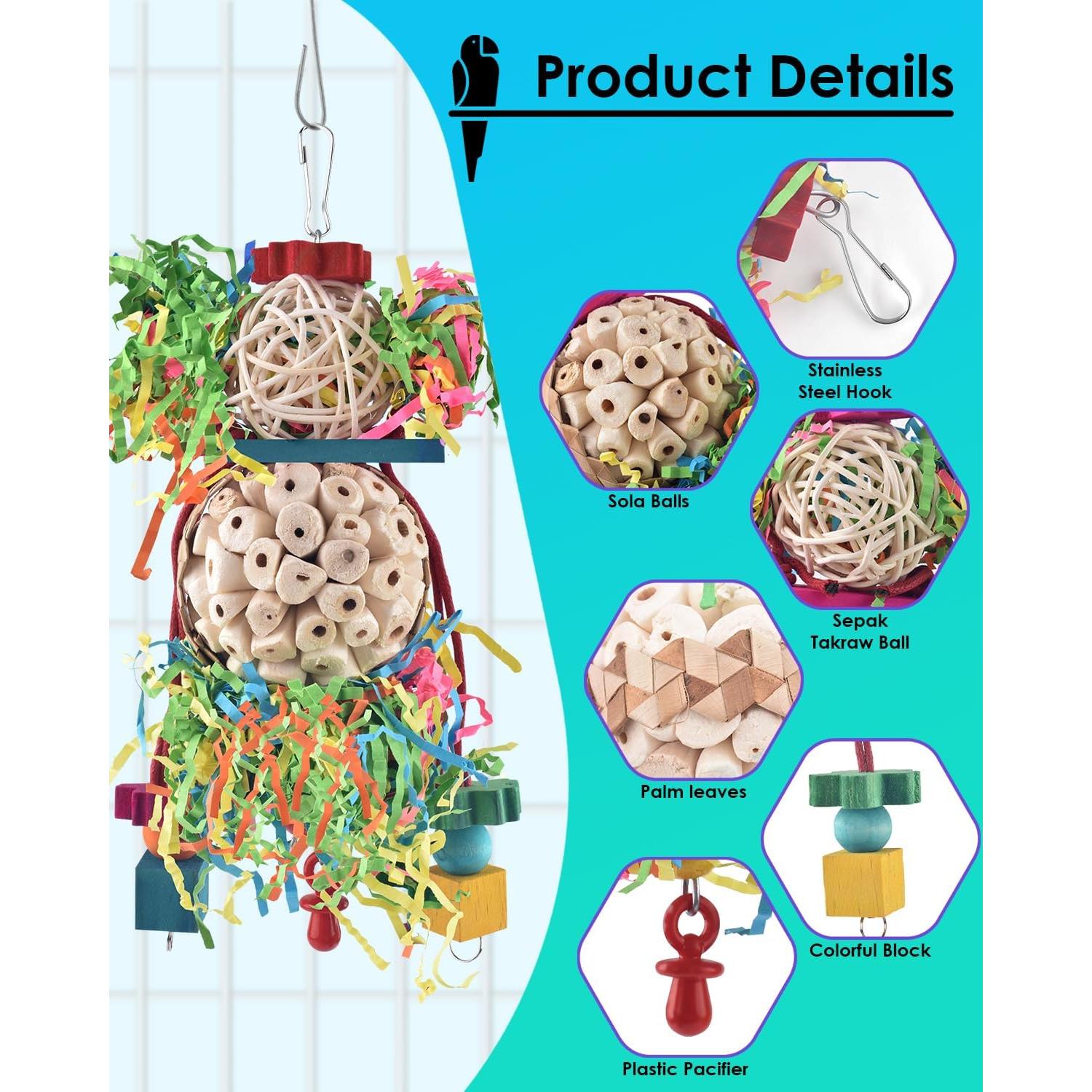 Juguetes Colgantes para Aves Bissap 2PCS Masticables 22cm