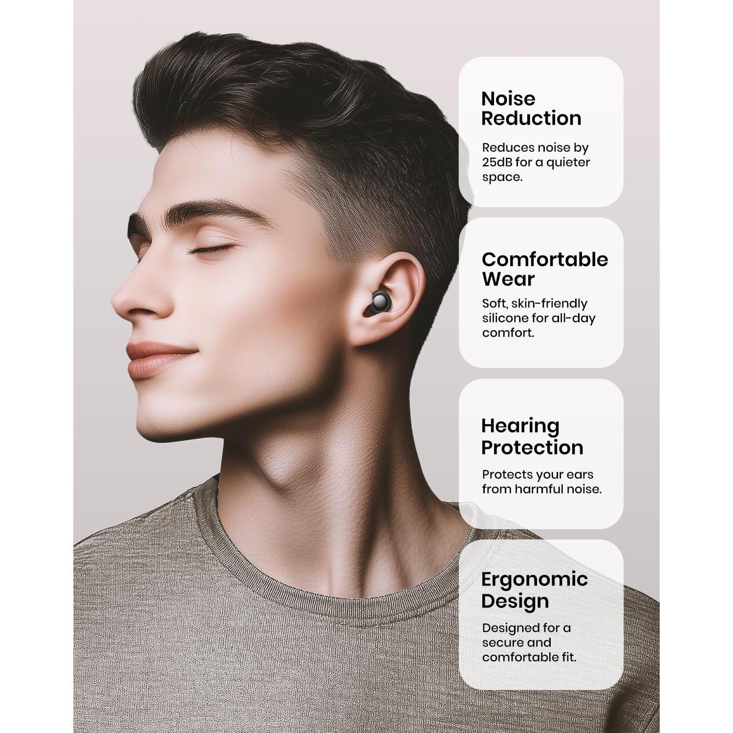 Tapones para oídos EURPMASK negros, silicona, 25dB, reutilizables