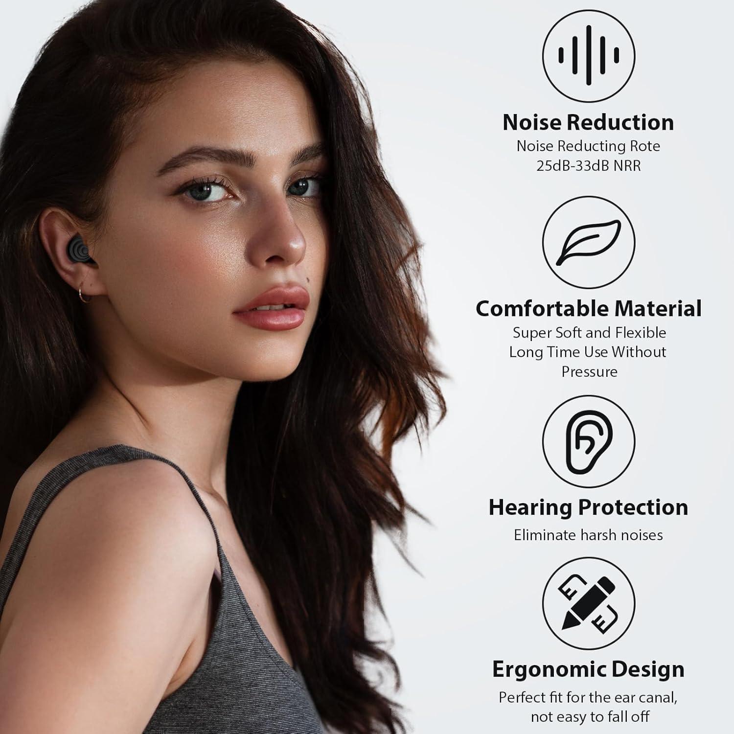 Tapones para oídos Yawsoy negros, reutilizables, 25-33dB