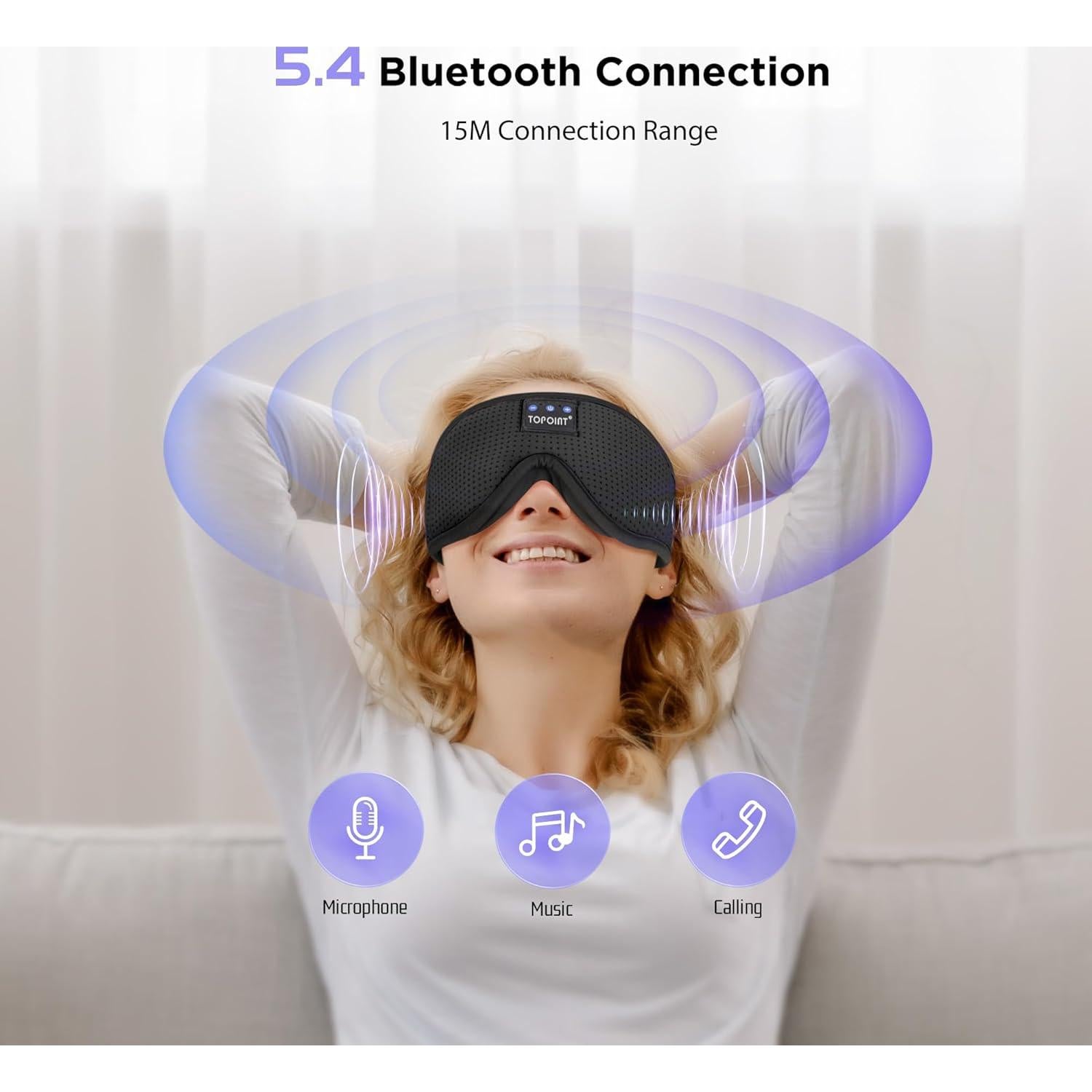 Máscara de Sueño Bluetooth TOPOINT 3D con Cancelación de Ruido