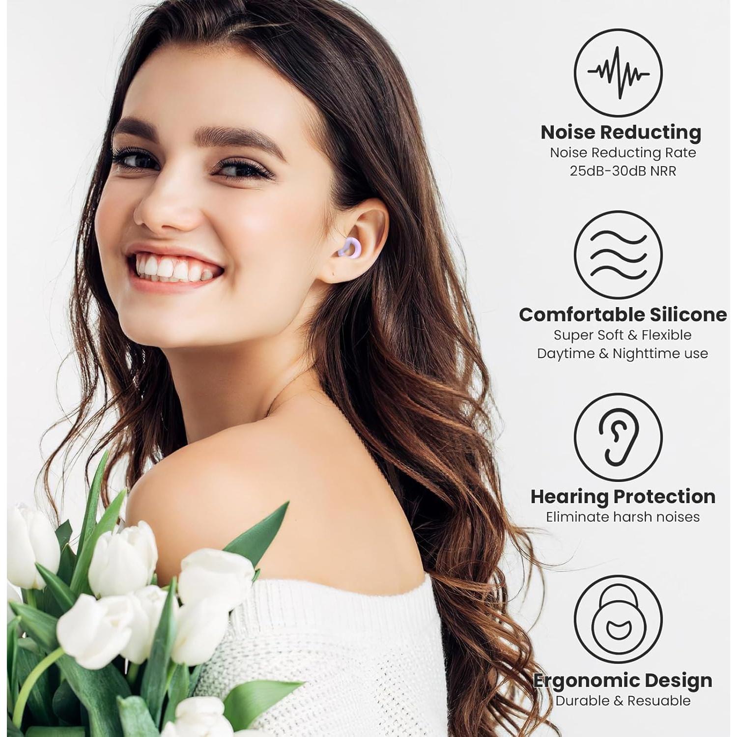 Tapones para oídos JUSTRVN de silicona suave - 7 pares y cordón