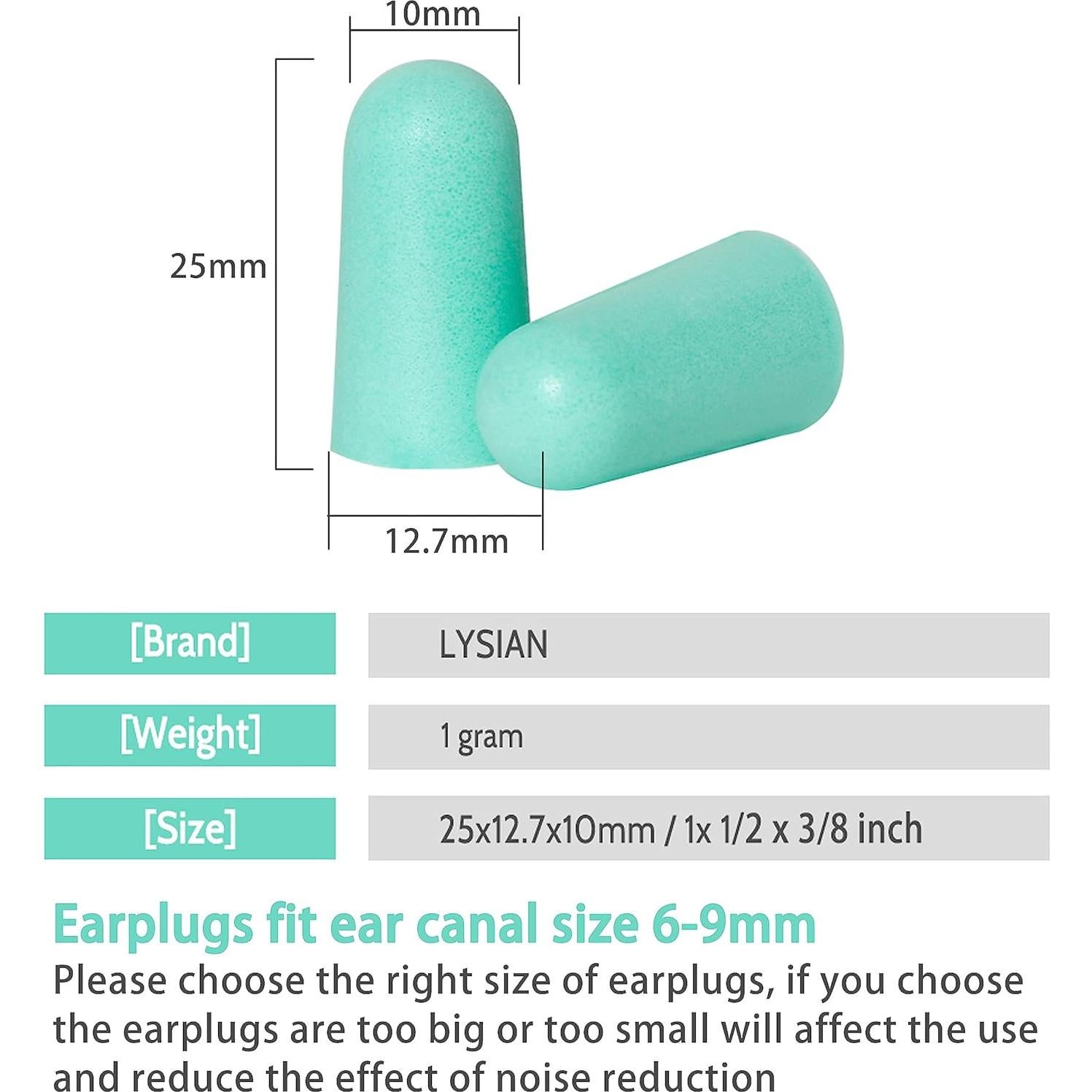 Tapones de Espuma LYSIAN Ultra Suaves 38dB - 60 Pares Azul Agua