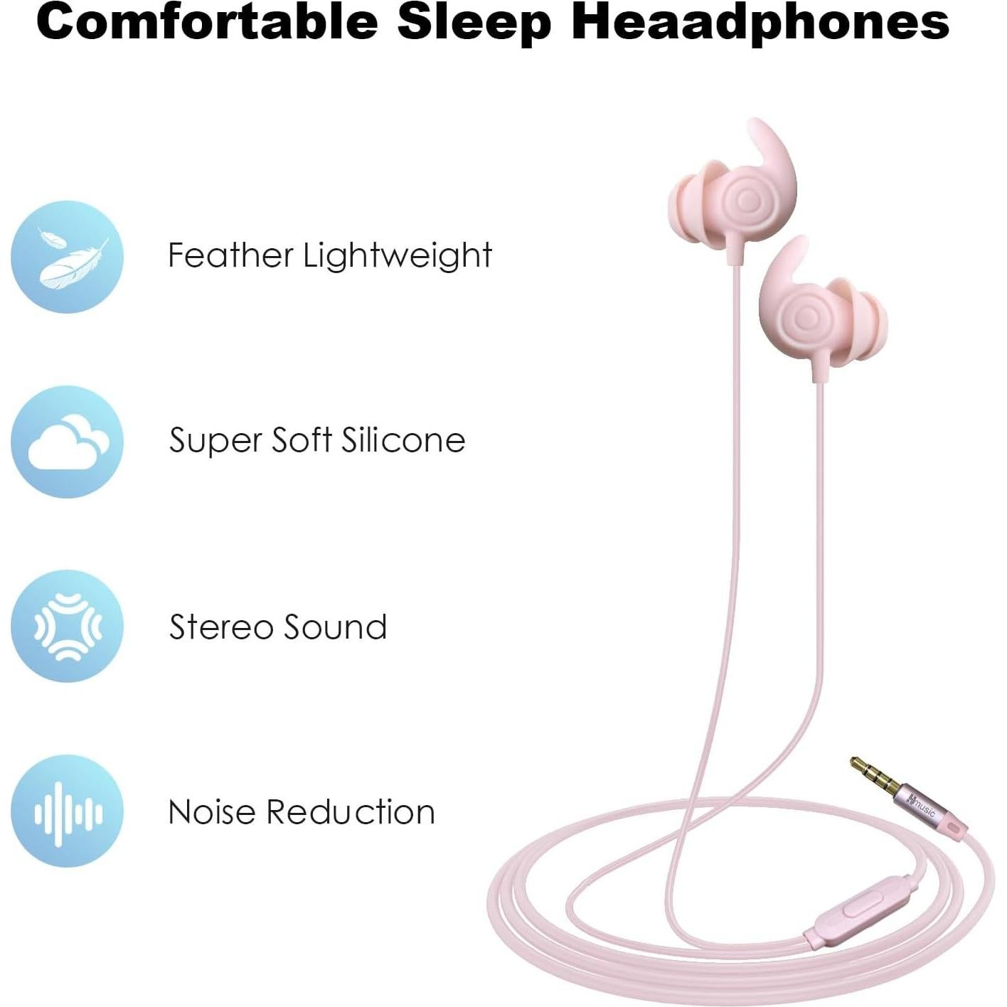 Auriculares para dormir Hmusic con cable 3.5mm, silicona suave