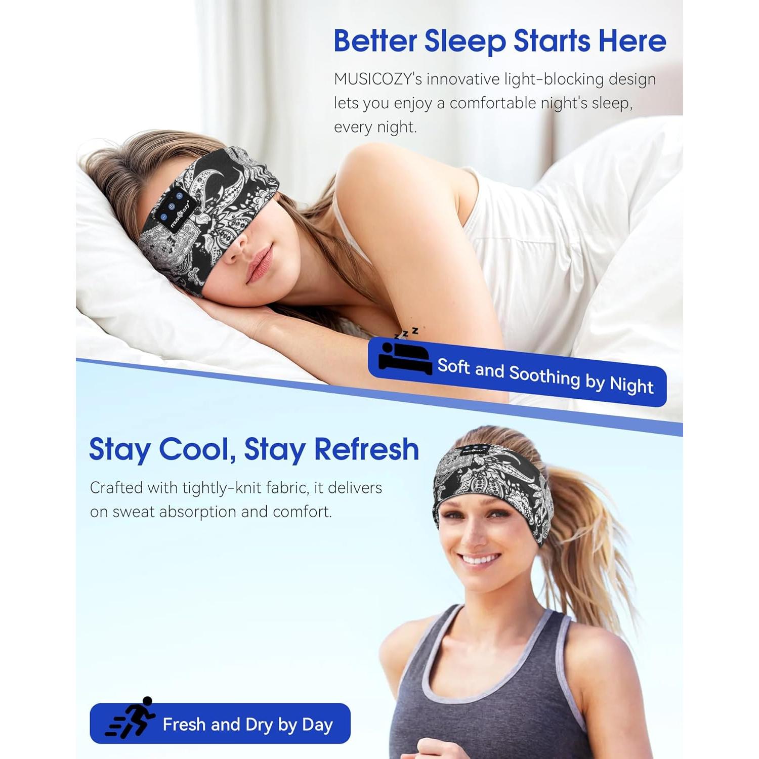 Auriculares Bluetooth para dormir Musicozy - Banda para cabeza HD