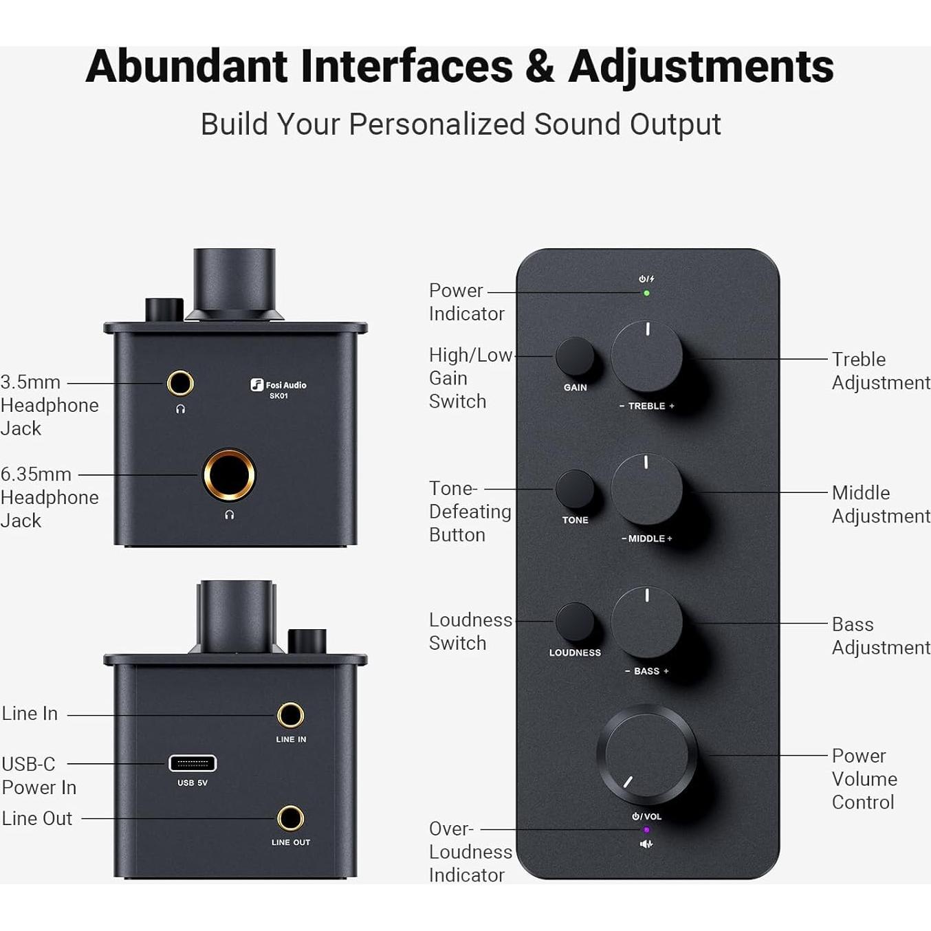Amplificador de Auriculares Fosi Audio SK01 con Ecualizador 2400mW