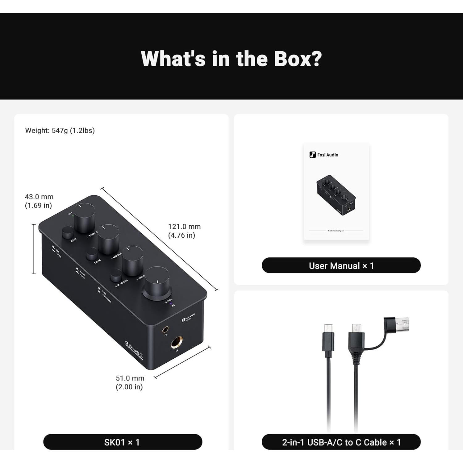 Amplificador de Auriculares Fosi Audio SK01 con Ecualizador 2400mW
