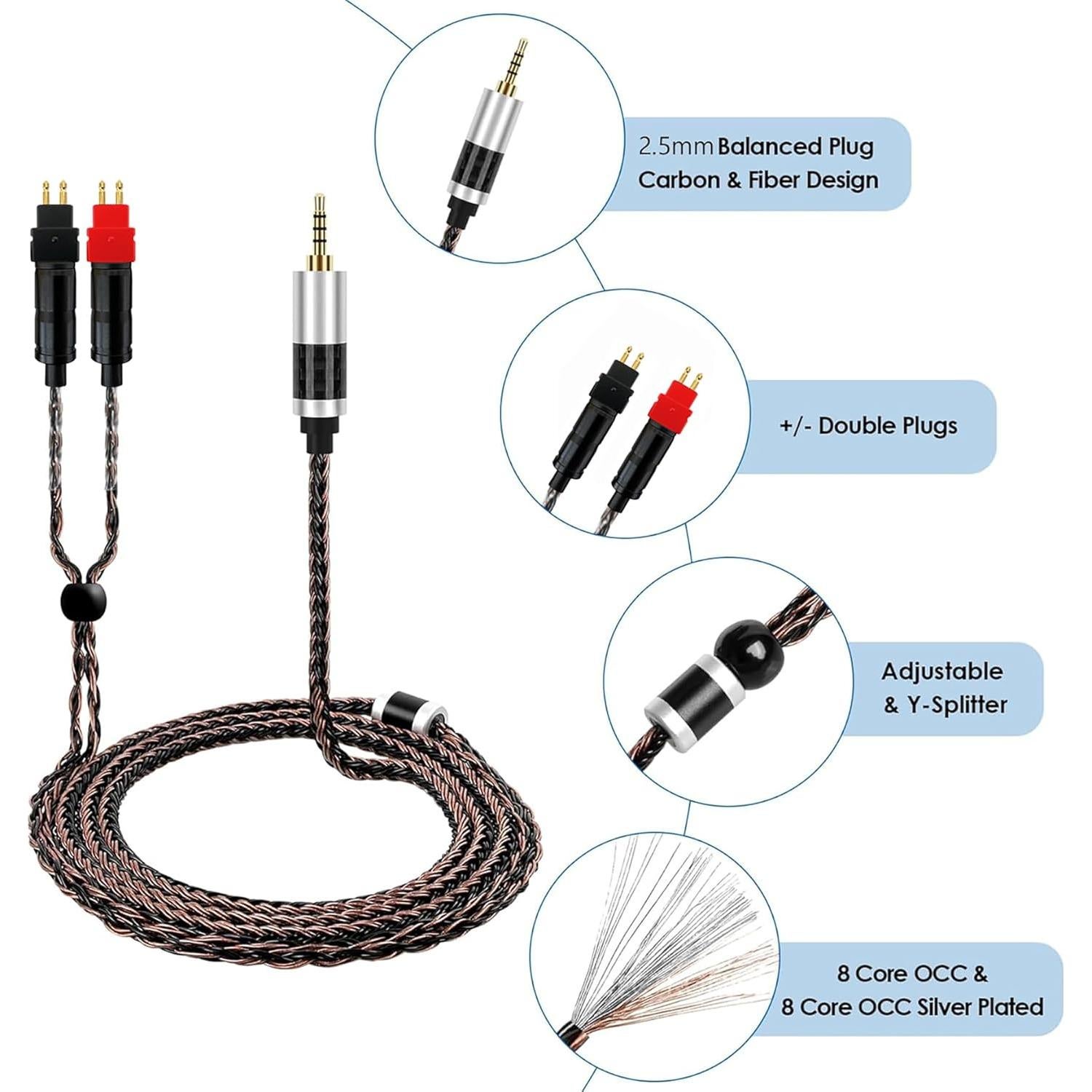 Cable balanceado 2.5mm ANLINKSHINE para Sennheiser HD600/650/660S