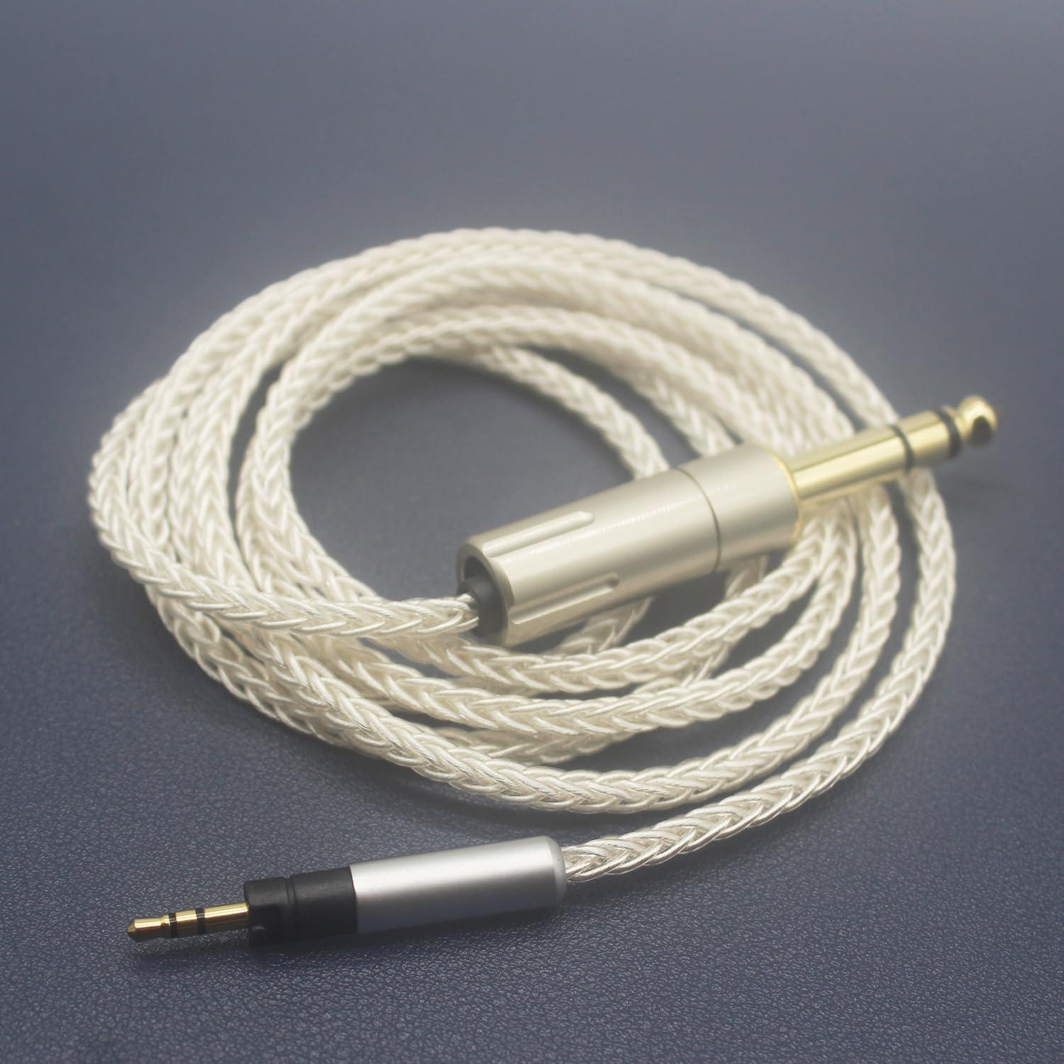 Silver Plated Copper Braided Replacement Upgrade Cable Compatible for Sennheiser Momentum 2.0 Momentum 3 HD1 Over-Ear On-Ear Headphones, 1/4" 6.35mm, 4ft 1.2m