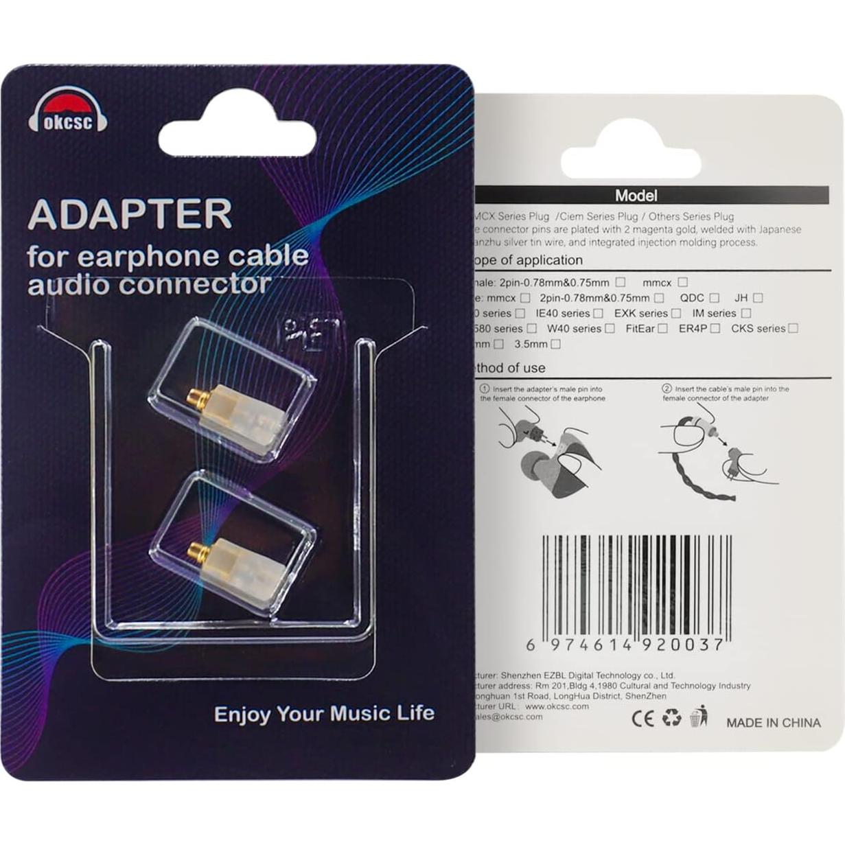 Adaptador MMCX OKCSC para Audio Technica IM - Conector Negro