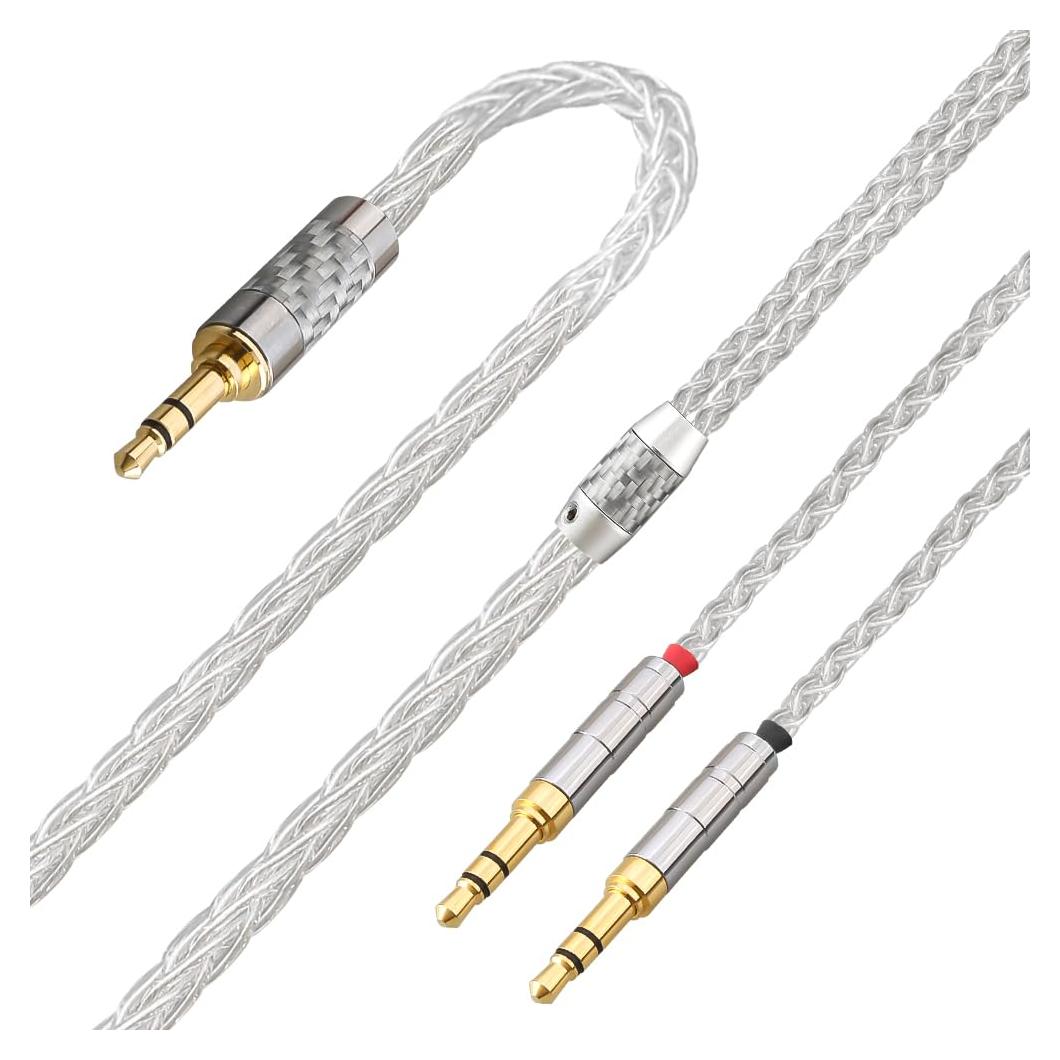 1.5m Pure Silver Balanced Headphone Cable, Compatible with Hifiman Ananda, Sundara, Arya, HE400SE, Deva-Pro & Other Audio Equipment (3.5mm to Dual 3.5mm Male)
