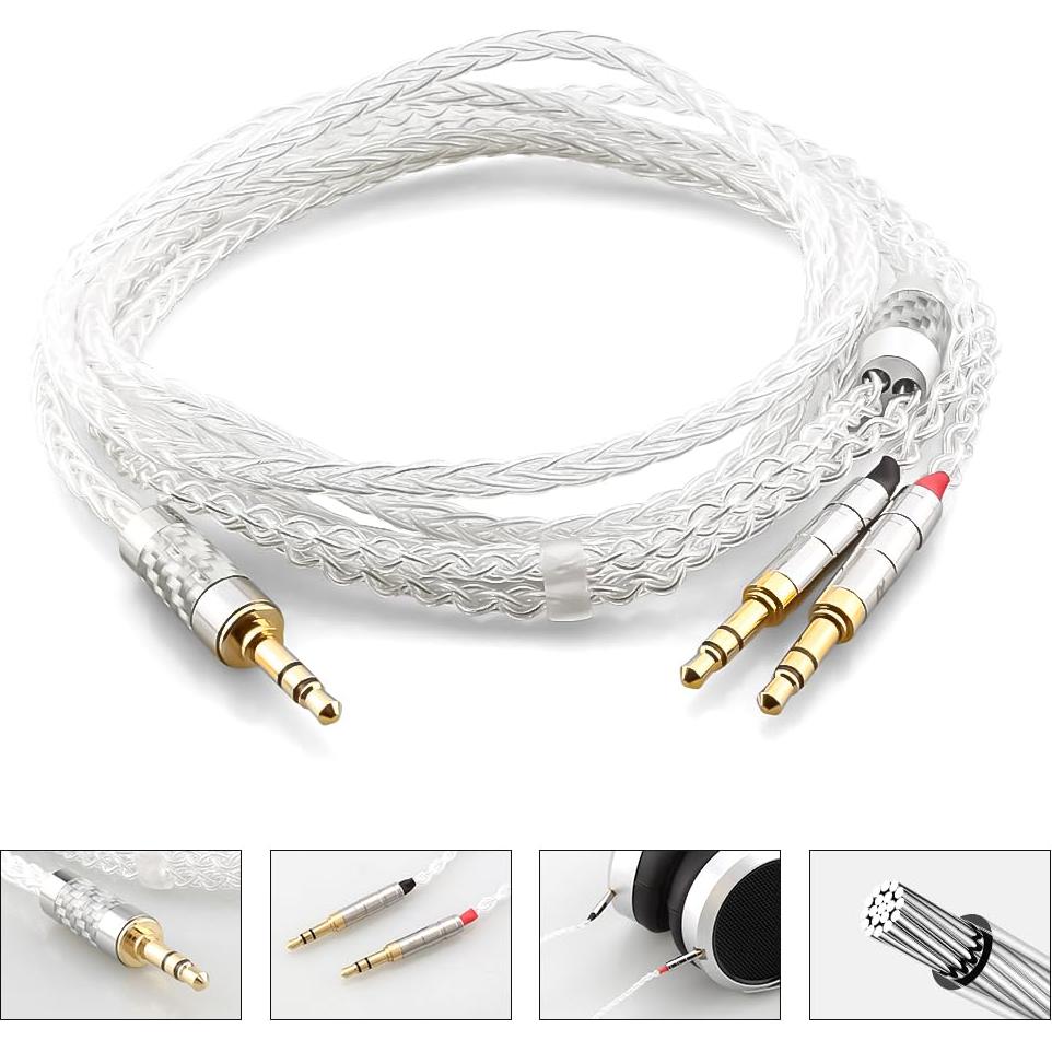 1.5m Pure Silver Balanced Headphone Cable, Compatible with Hifiman Ananda, Sundara, Arya, HE400SE, Deva-Pro & Other Audio Equipment (3.5mm to Dual 3.5mm Male)