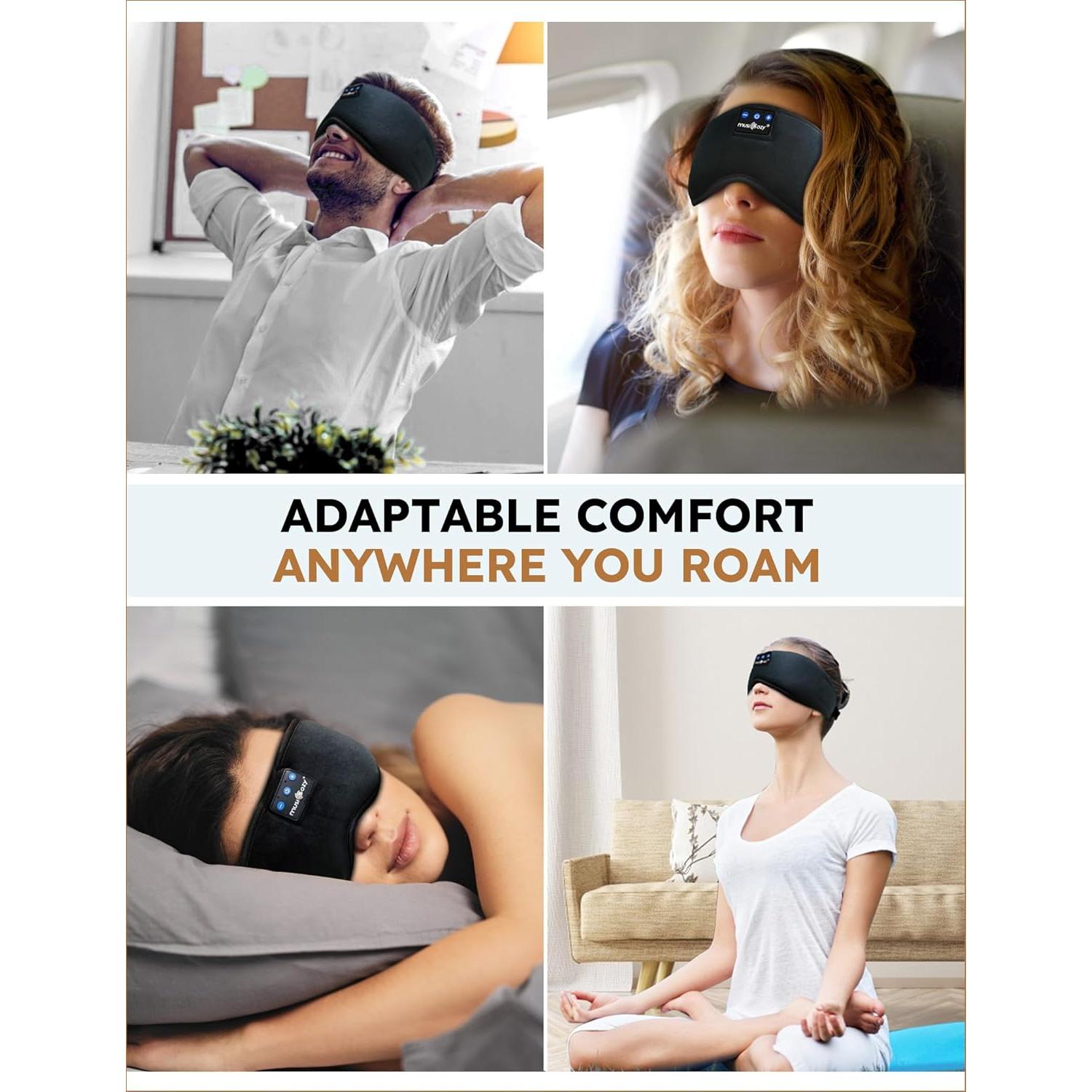 MUSICOZY Ice Silk Sleep Mask Headphones, Sleep Headphones,Bluetooth 5.4 Sleep Mask Headband Headphones Sleeping Eye Mask,Earbuds Earphones with HD Headphones Stereo Speakers for Men Women