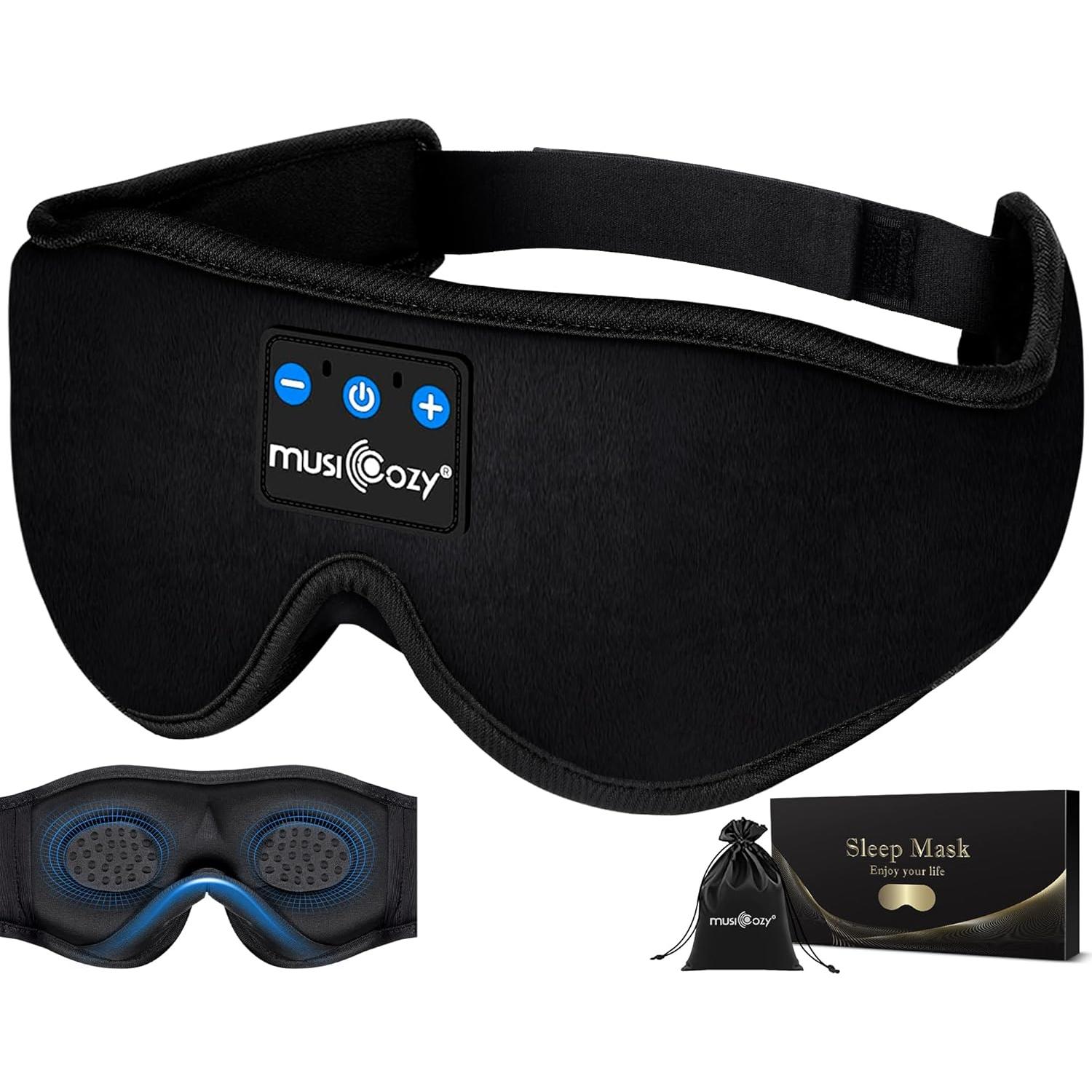 MUSICOZY Ice Silk Sleep Mask Headphones, Sleep Headphones,Bluetooth 5.4 Sleep Mask Headband Headphones Sleeping Eye Mask,Earbuds Earphones with HD Headphones Stereo Speakers for Men Women