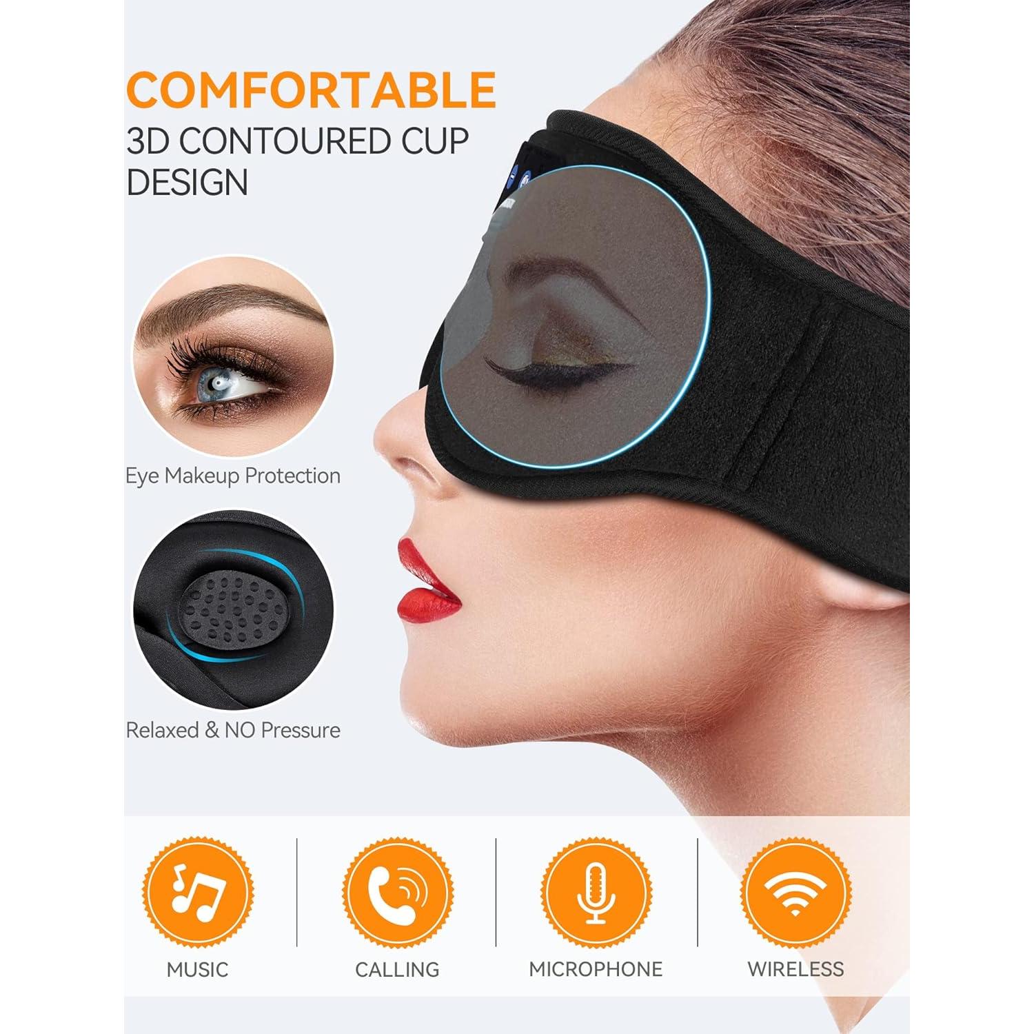 MUSICOZY Ice Silk Sleep Mask Headphones, Sleep Headphones,Bluetooth 5.4 Sleep Mask Headband Headphones Sleeping Eye Mask,Earbuds Earphones with HD Headphones Stereo Speakers for Men Women