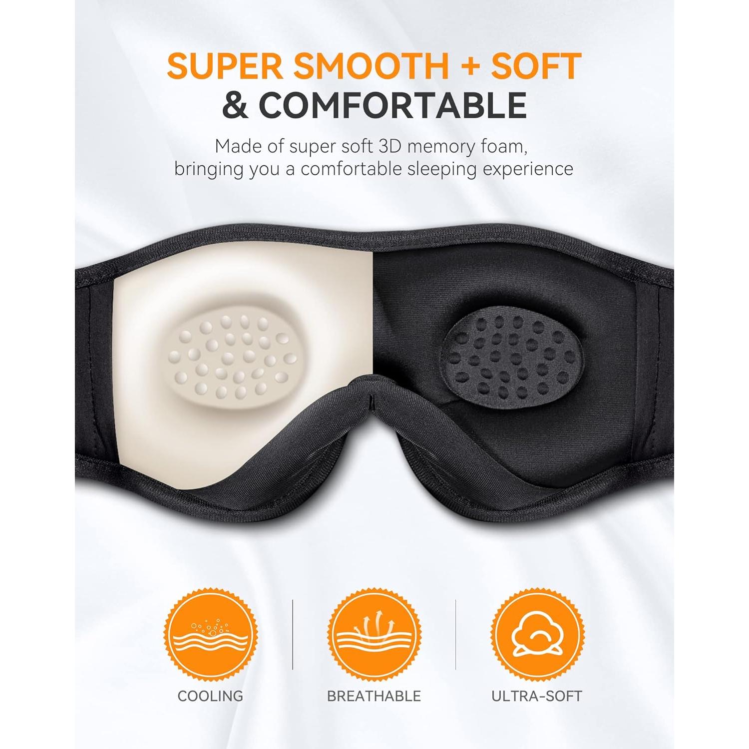 MUSICOZY Ice Silk Sleep Mask Headphones, Sleep Headphones,Bluetooth 5.4 Sleep Mask Headband Headphones Sleeping Eye Mask,Earbuds Earphones with HD Headphones Stereo Speakers for Men Women