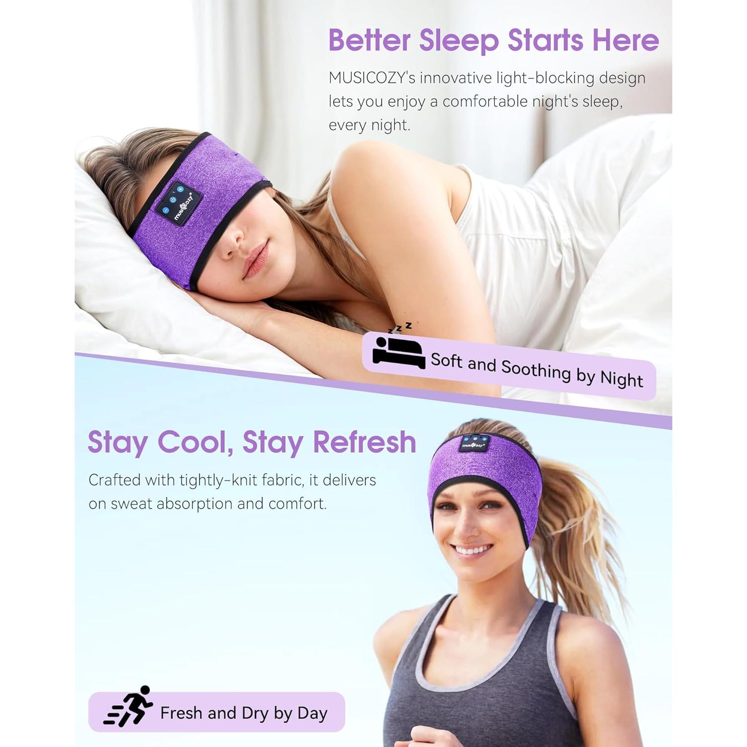 MUSICOZY Sleep Headphones Bluetooth Headband Wireless Music Headband Headphones, Earbuds for Side Sleepers Women Men Workout Running Travel Yoga Cool Gadgets Unique Gift 2 Pcs